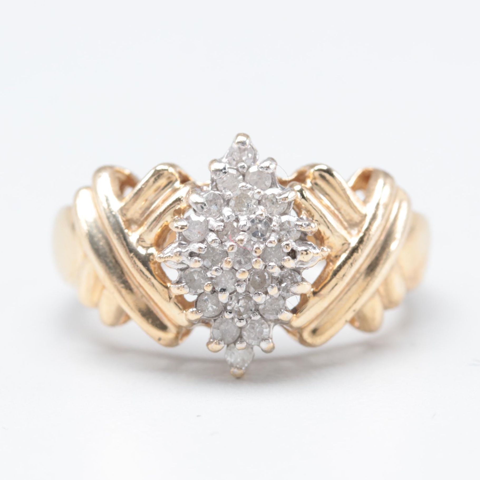 10K Yellow Gold Diamond Cluster Stepped Ring
