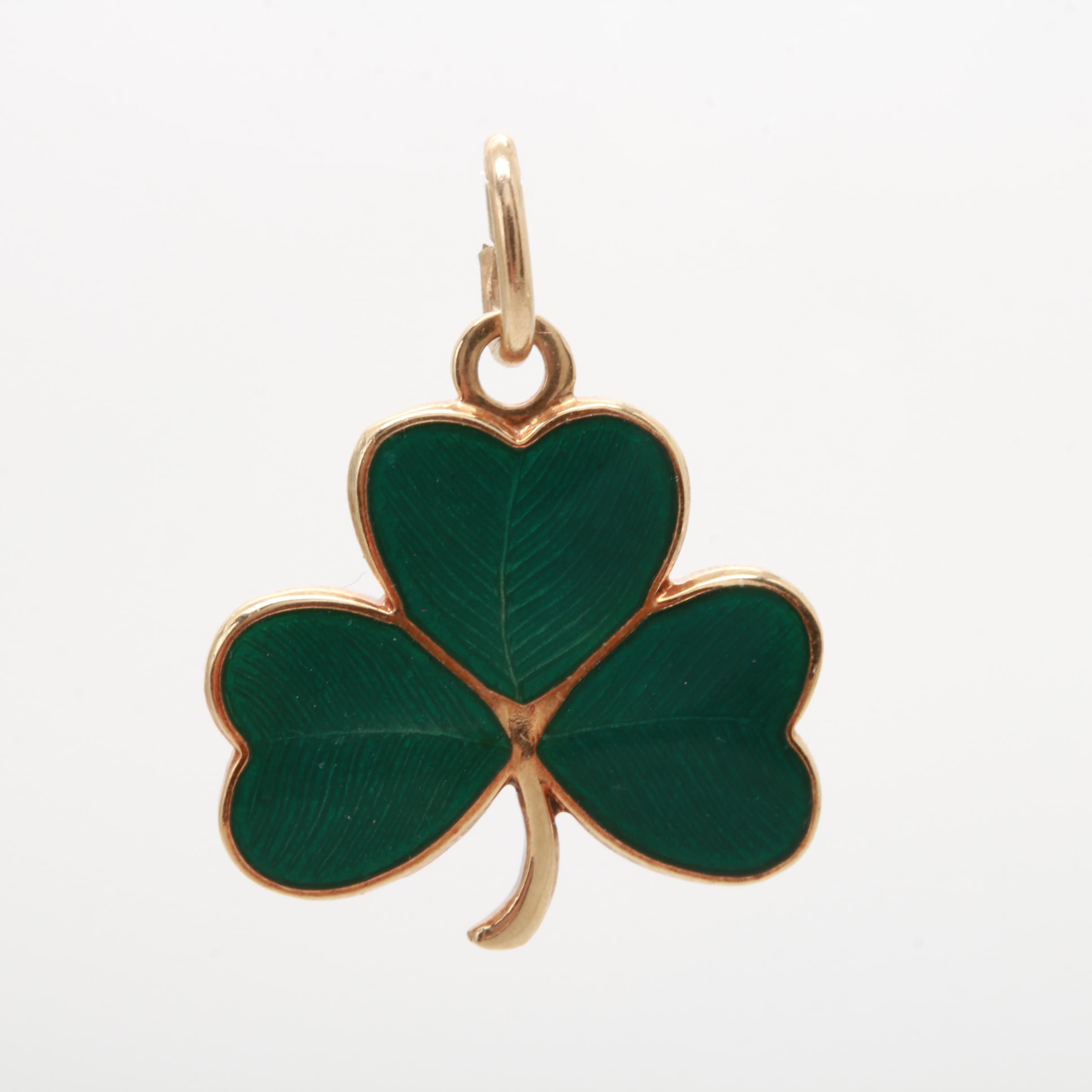 14K Yellow Gold Enameled Clover Pendant