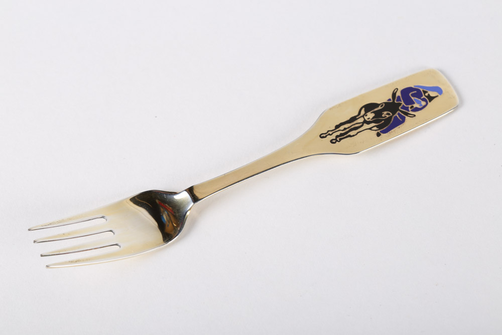 Anton Michelsen Danish Enameled Sterling Silver Christmas Forks, Late 1960s