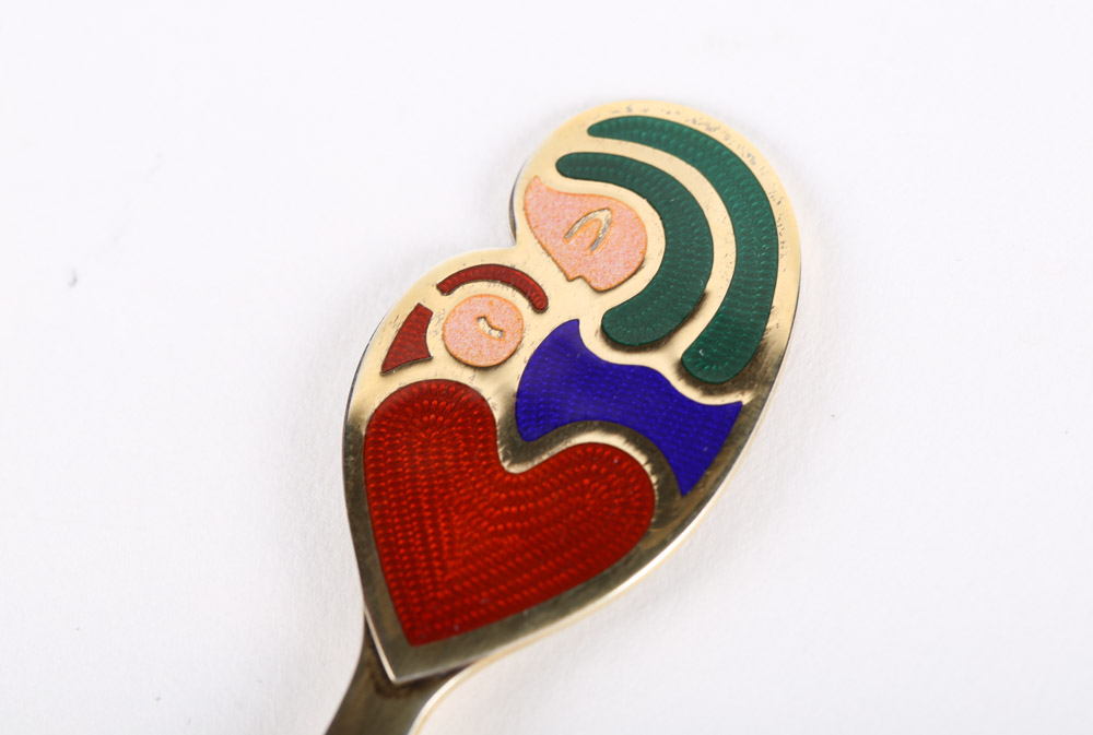 Anton Michelsen Danish Enameled Sterling Silver Christmas Forks, Late 1960s