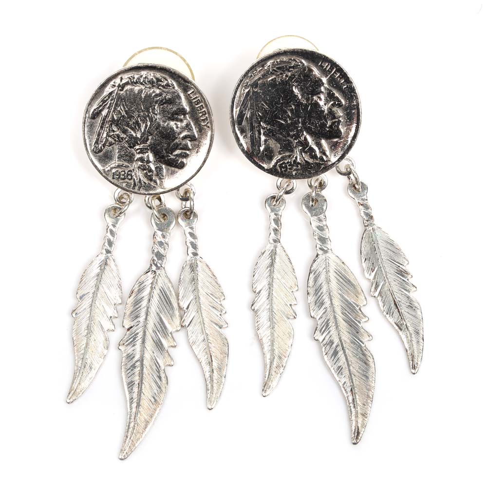 Sterling Silver Framed 1934 and 1935 Buffalo Nickel Earrings