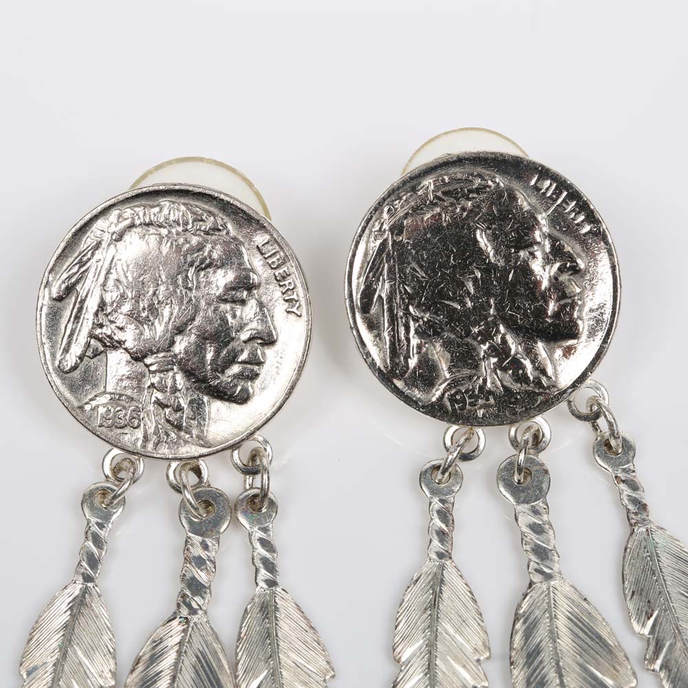 Sterling Silver Framed 1934 and 1935 Buffalo Nickel Earrings