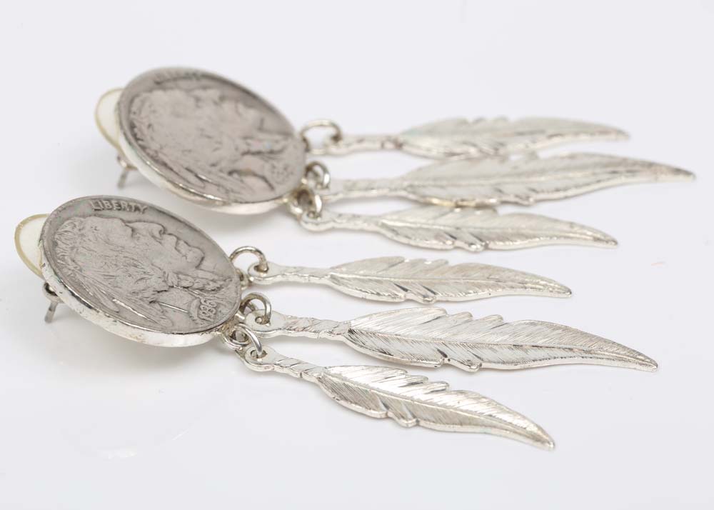 Sterling Silver Framed 1934 and 1935 Buffalo Nickel Earrings