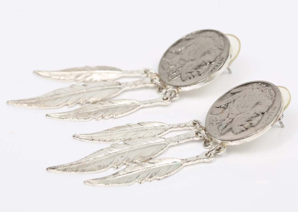 Sterling Silver Framed 1934 and 1935 Buffalo Nickel Earrings