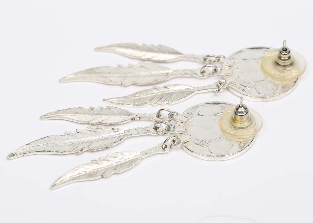 Sterling Silver Framed 1934 and 1935 Buffalo Nickel Earrings