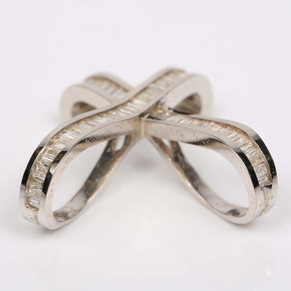 14K White Gold Baguette Diamond Pendant