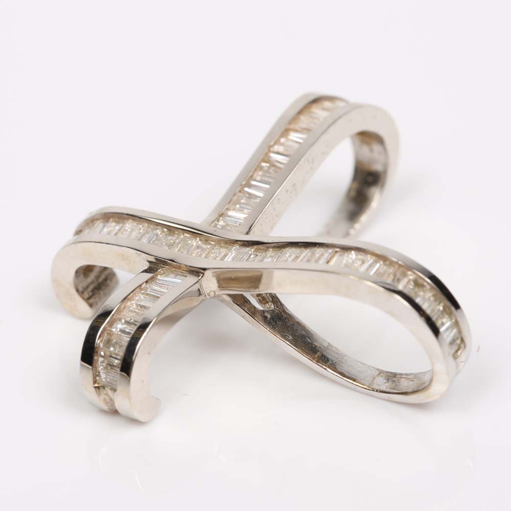 14K White Gold Baguette Diamond Pendant