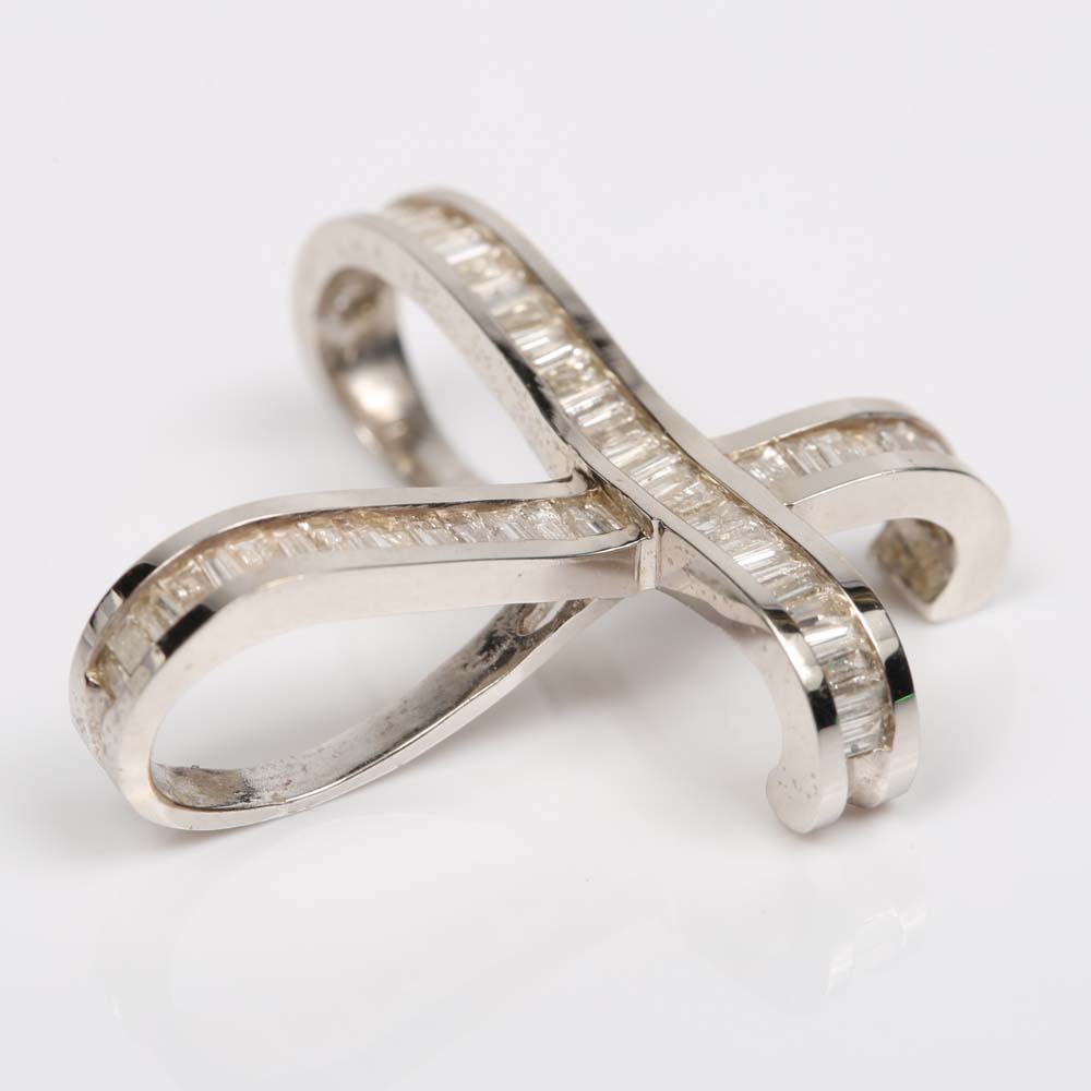 14K White Gold Baguette Diamond Pendant