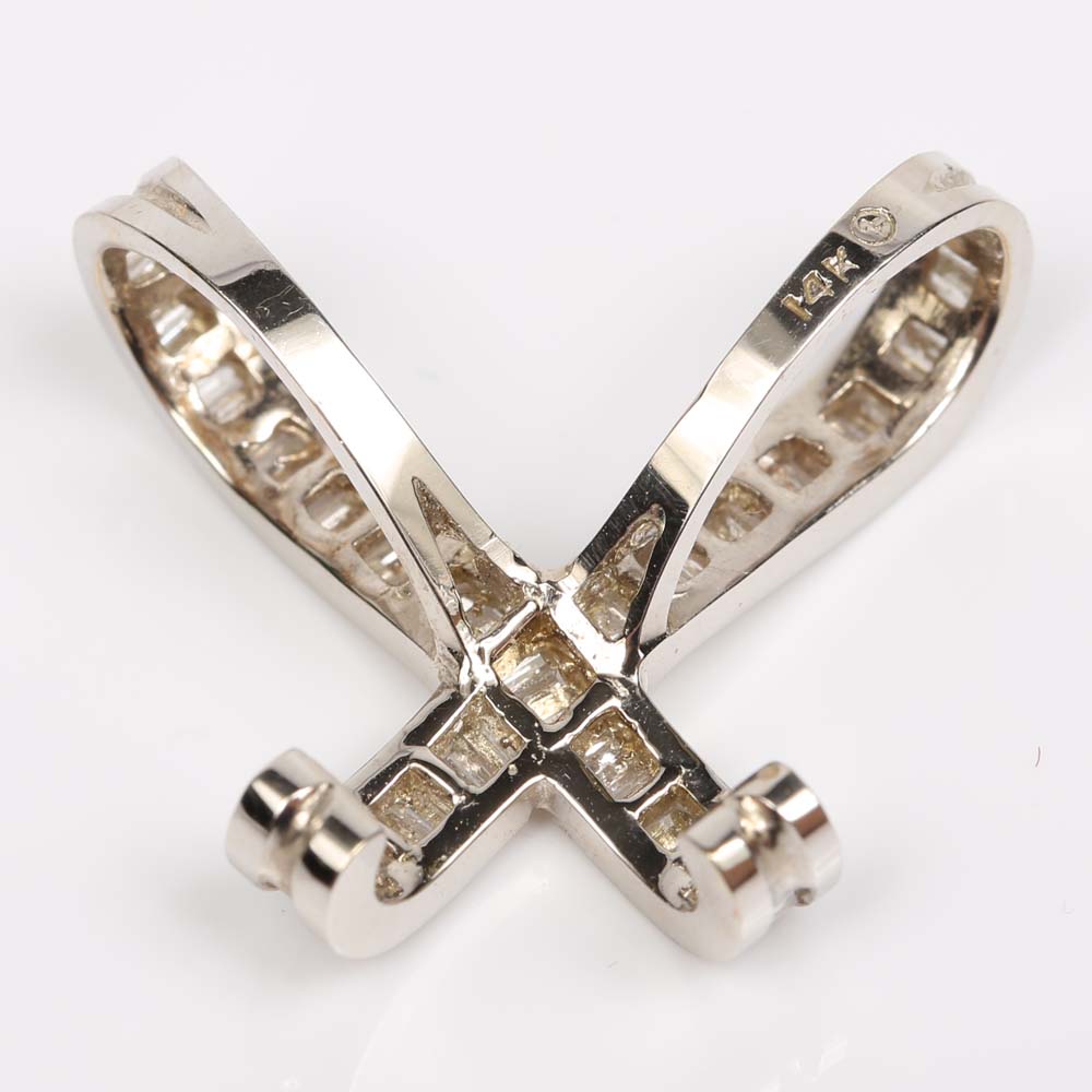 14K White Gold Baguette Diamond Pendant