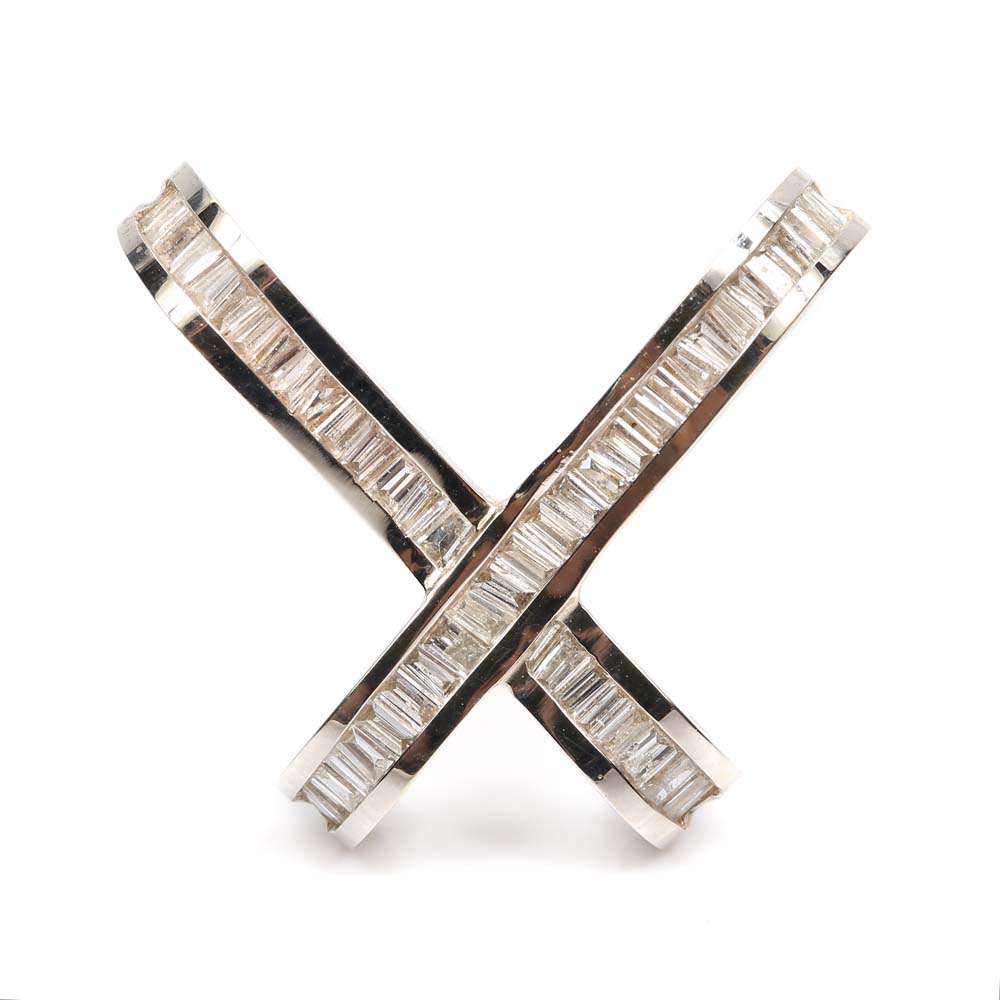 14K White Gold Baguette Diamond Pendant