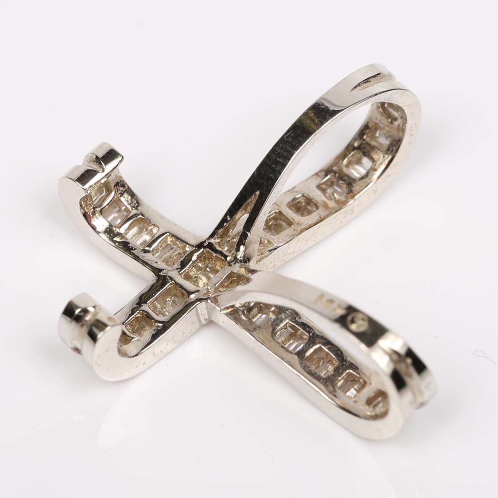 14K White Gold Baguette Diamond Pendant