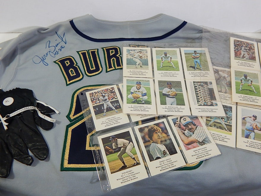 Milwaukee Brewers Burnitz Signed Jersey, Police Dept. 1984 Cards, #39 Glove