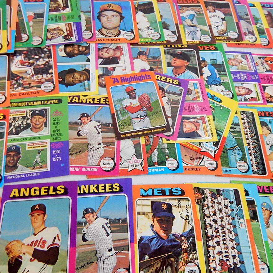 1975 Topps Baseball Card Collection with Mini's - Munson, Ryan #500, Mantle