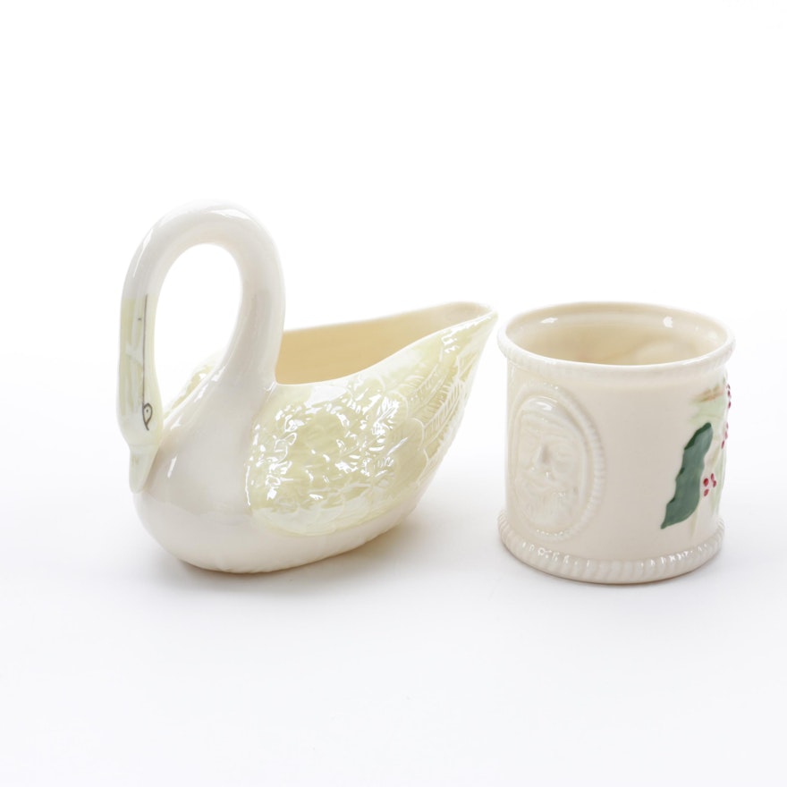 Belleek Porcelain Swan Bowl and Mug c. 1980-93