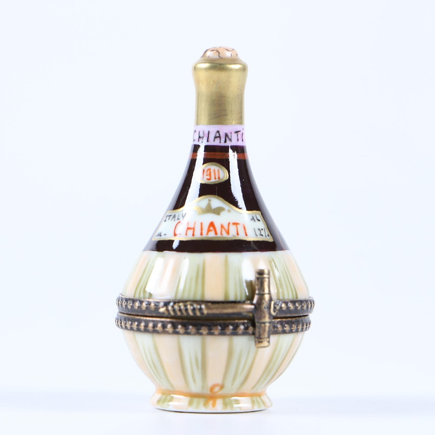 Limoges Chianti Bottle Porcelain Box