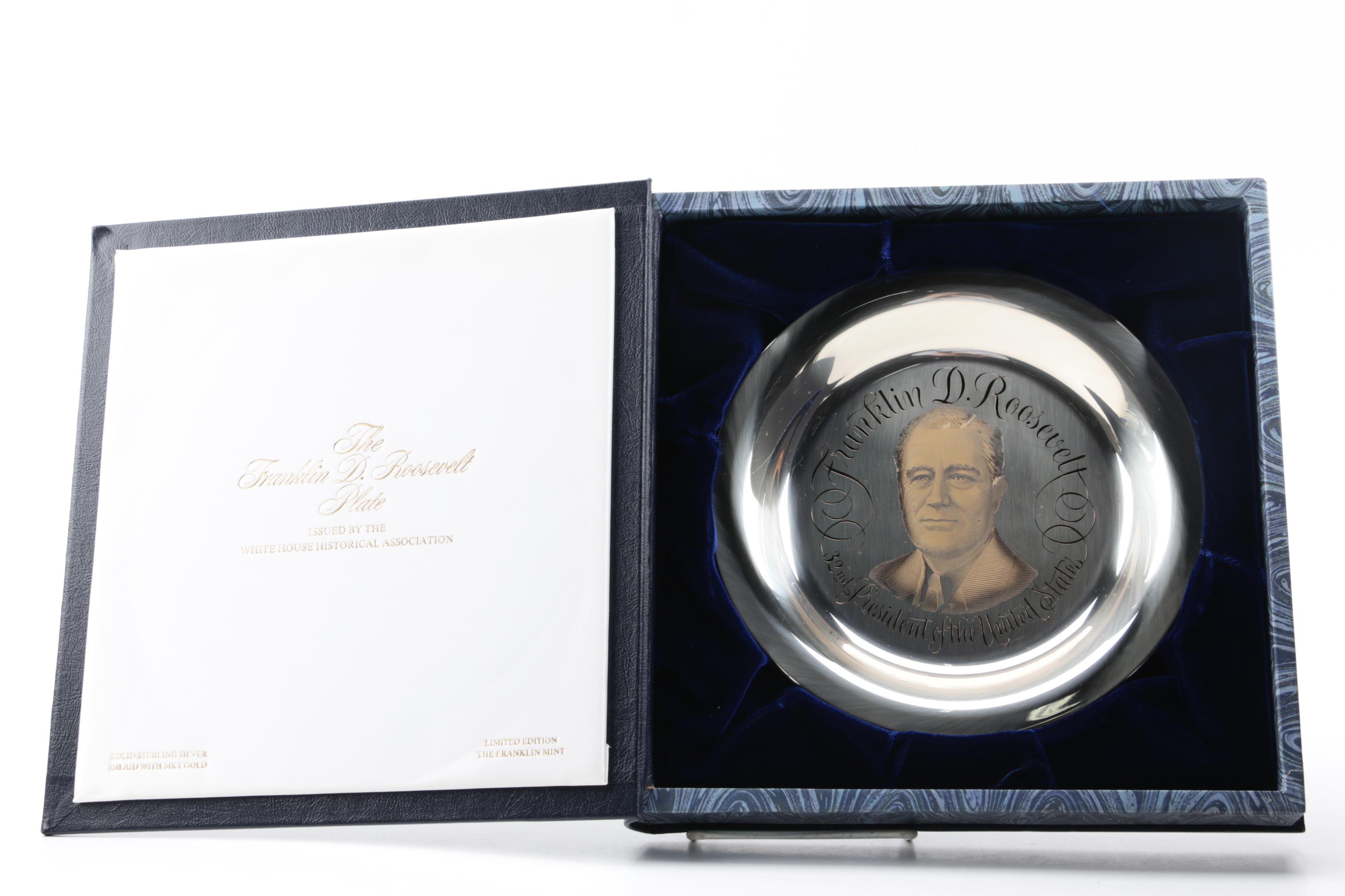 Franklin Mint Sterling and 24K Gold Roosevelt, Eisenhower, and Truman Plates