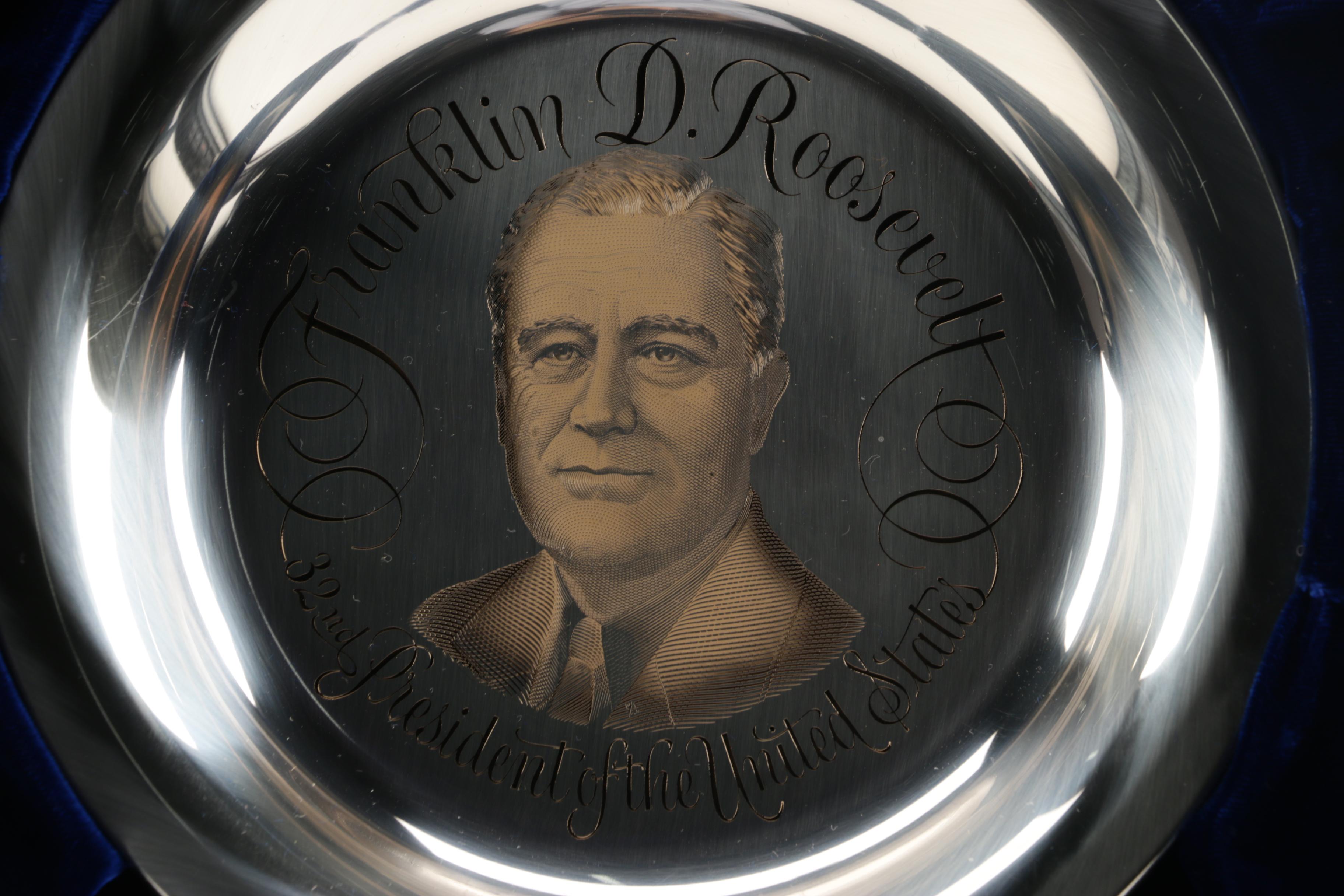 Franklin Mint Sterling and 24K Gold Roosevelt, Eisenhower, and Truman Plates