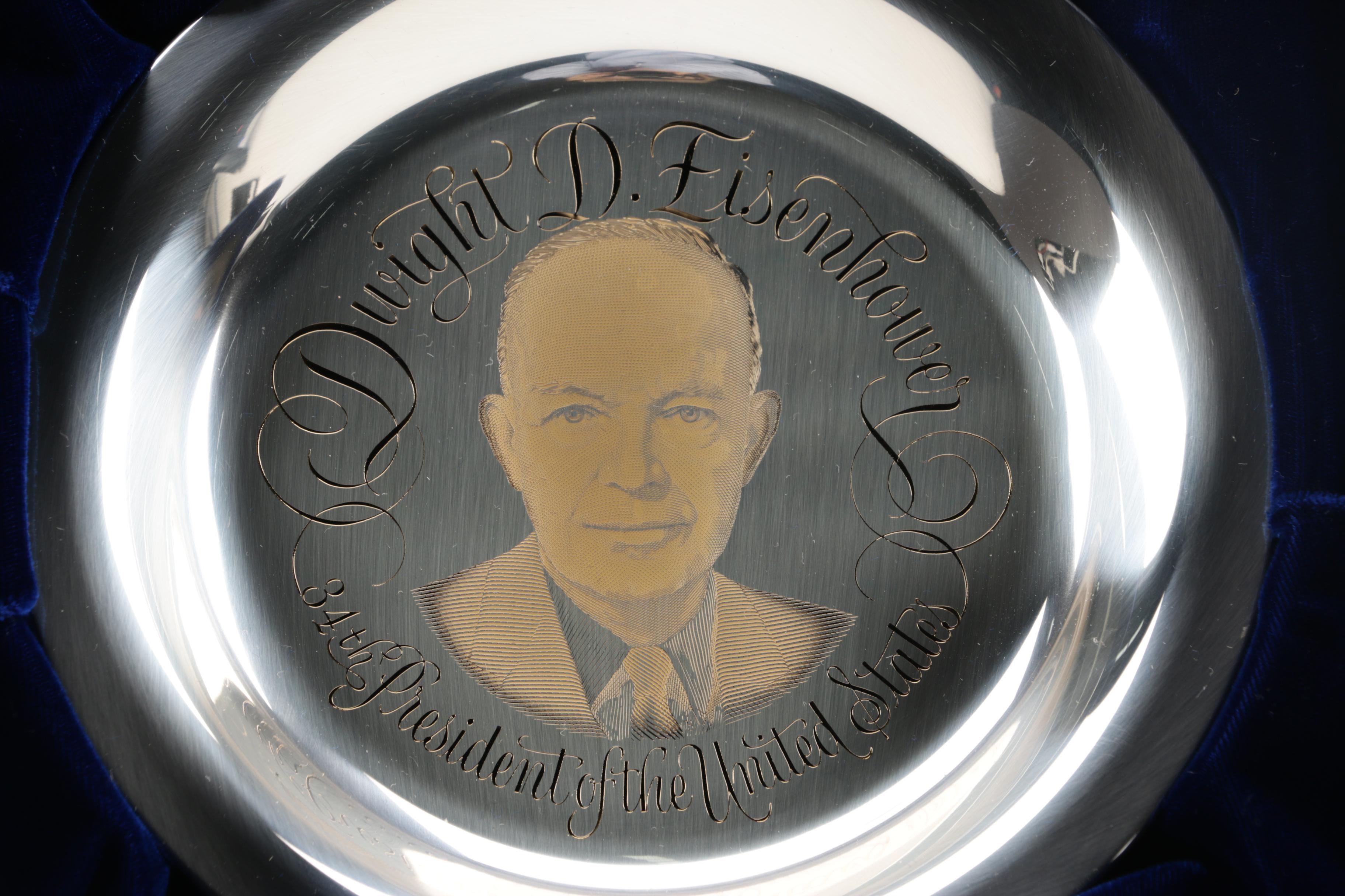 Franklin Mint Sterling and 24K Gold Roosevelt, Eisenhower, and Truman Plates