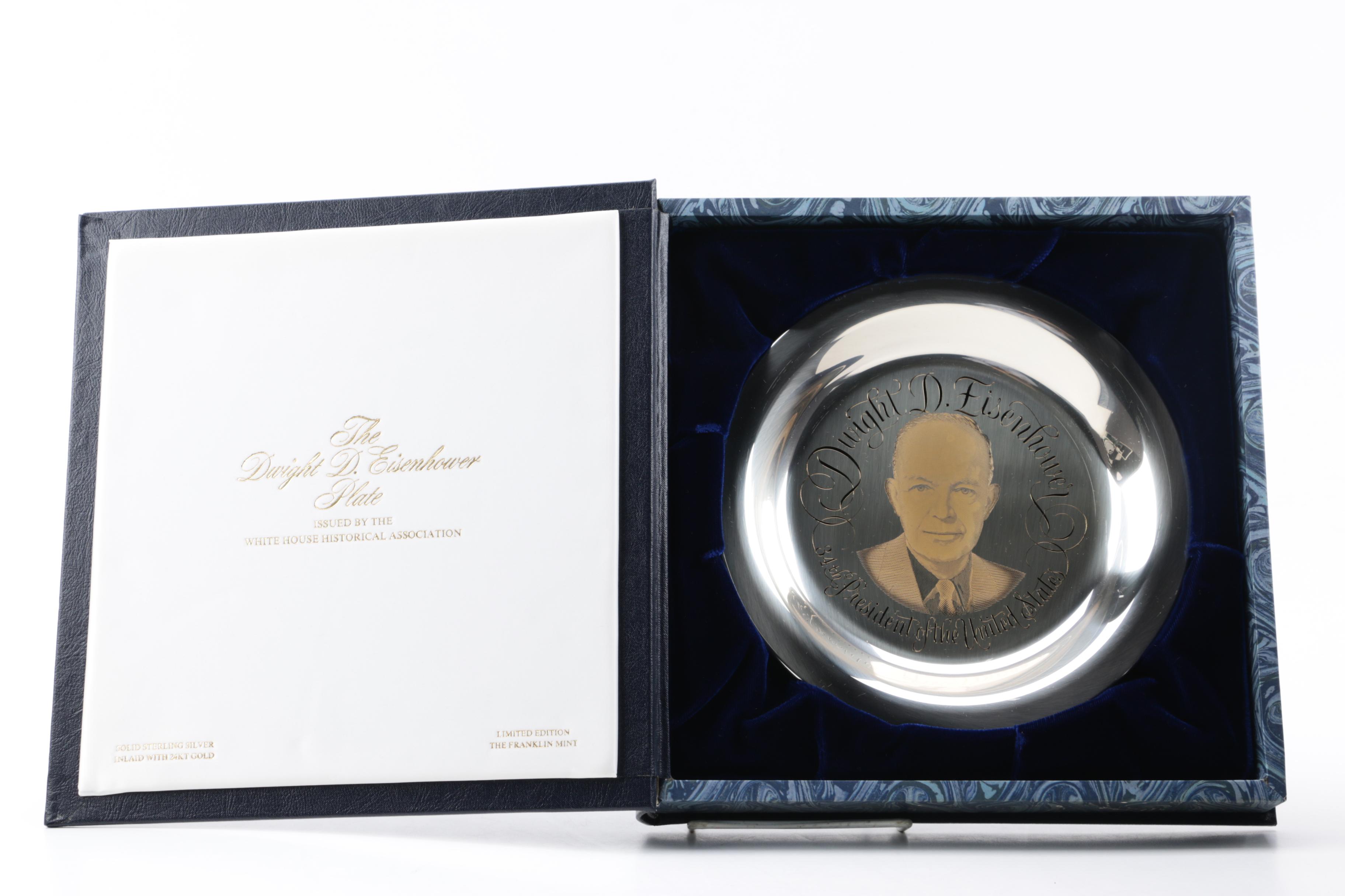 Franklin Mint Sterling and 24K Gold Roosevelt, Eisenhower, and Truman Plates