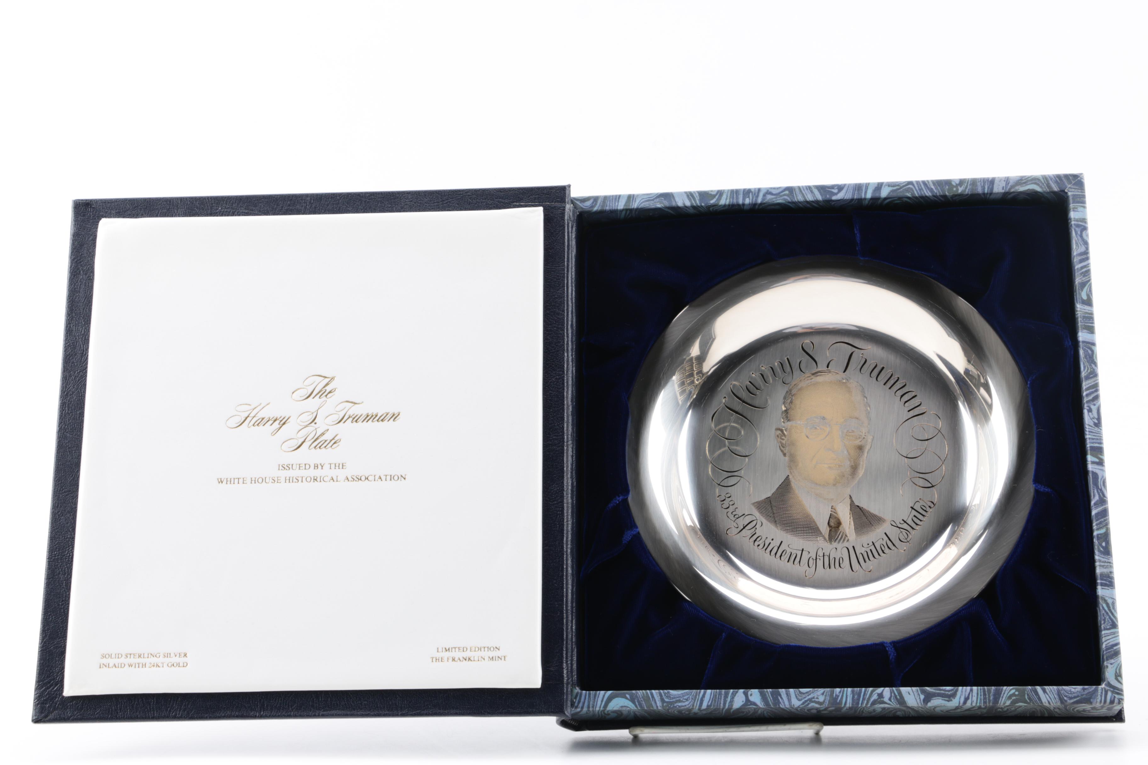 Franklin Mint Sterling and 24K Gold Roosevelt, Eisenhower, and Truman Plates
