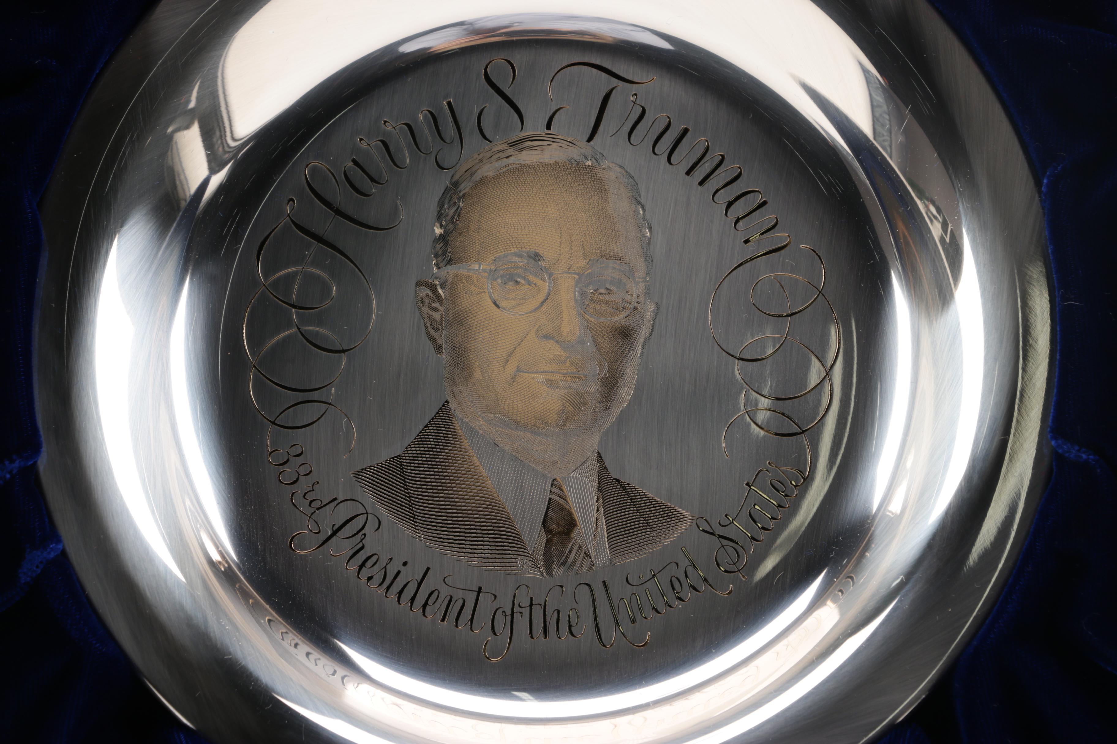 Franklin Mint Sterling and 24K Gold Roosevelt, Eisenhower, and Truman Plates
