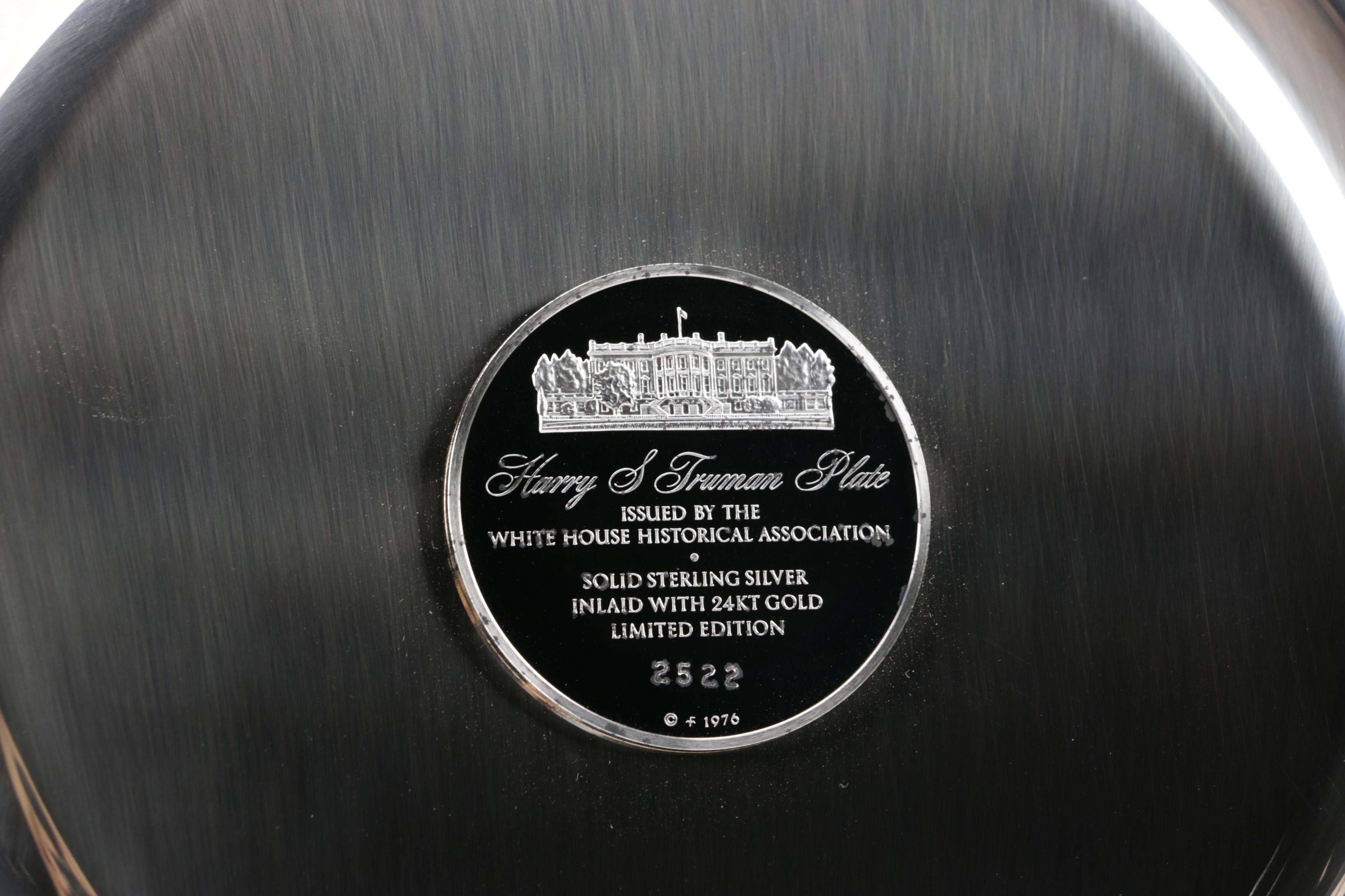 Franklin Mint Sterling and 24K Gold Roosevelt, Eisenhower, and Truman Plates