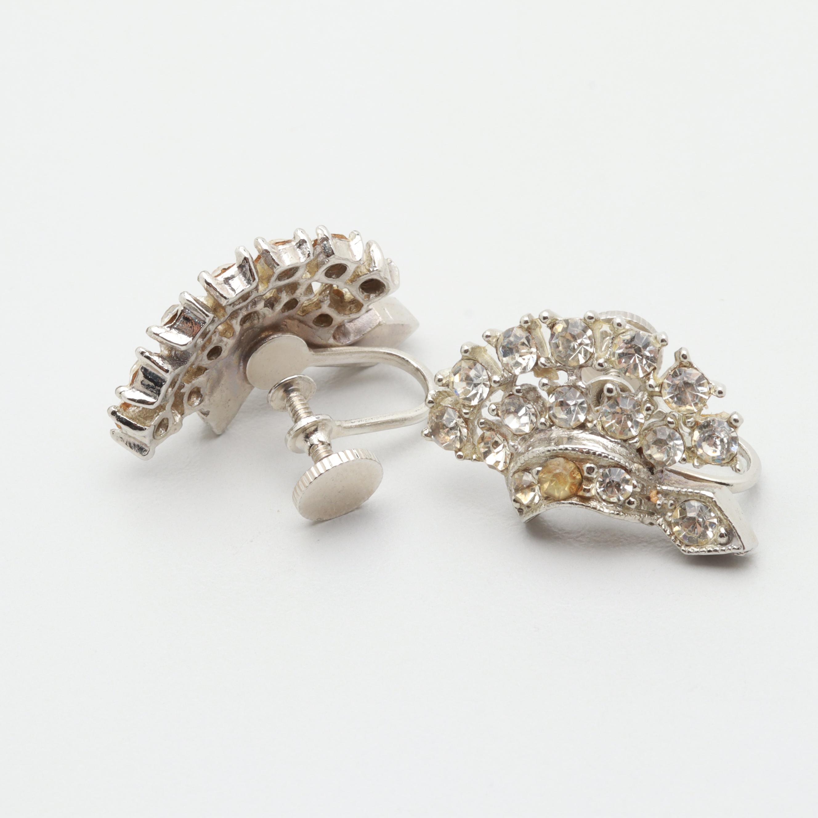 Silver Tone Foilback Glass Earrings and Necklace