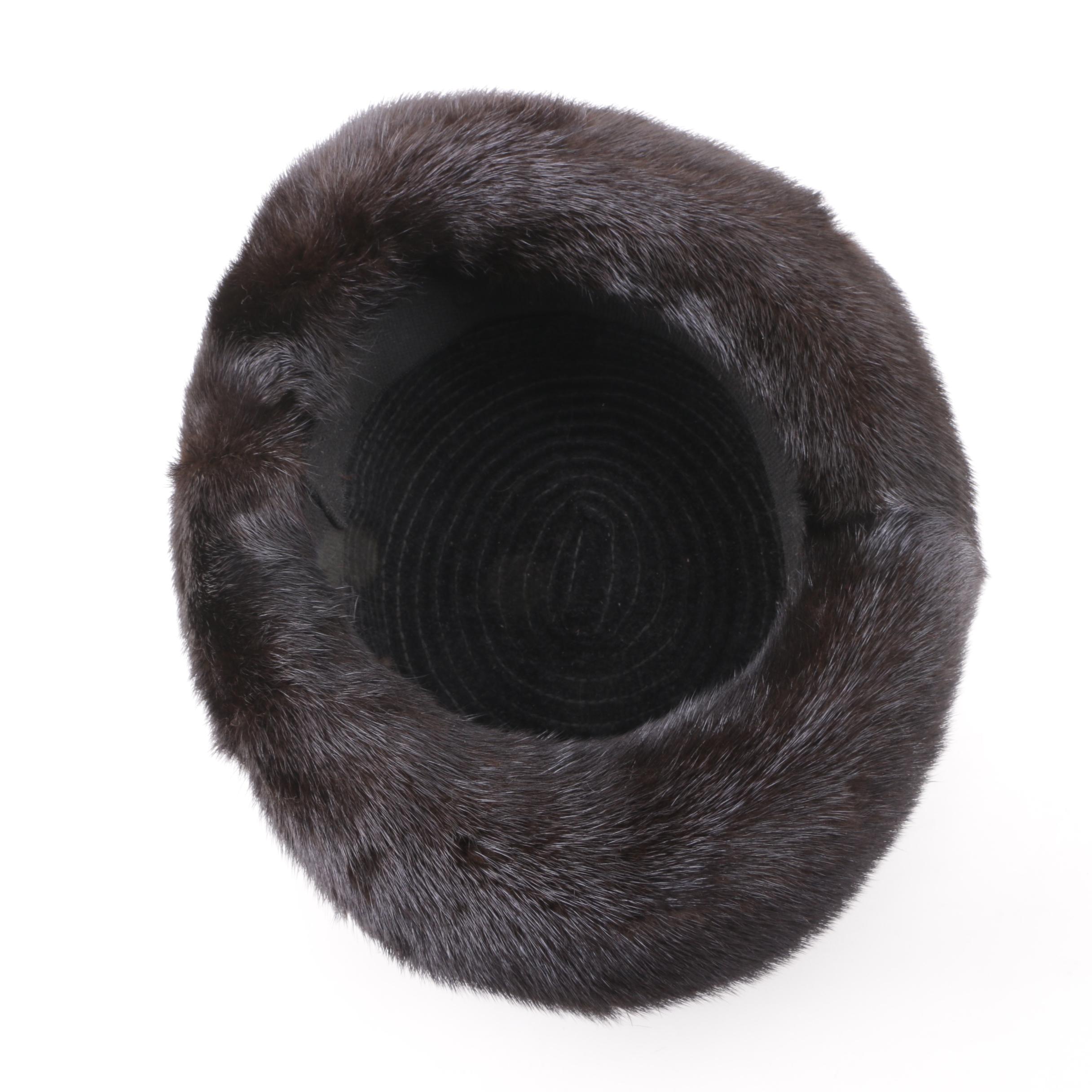 Women's Vintage Mink Fur Hat and Black Chenille Hat Trimmed in Mink Fur