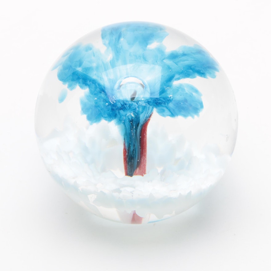 Handblown Art Glass Marble with Red, White and Blue Fireworks Design