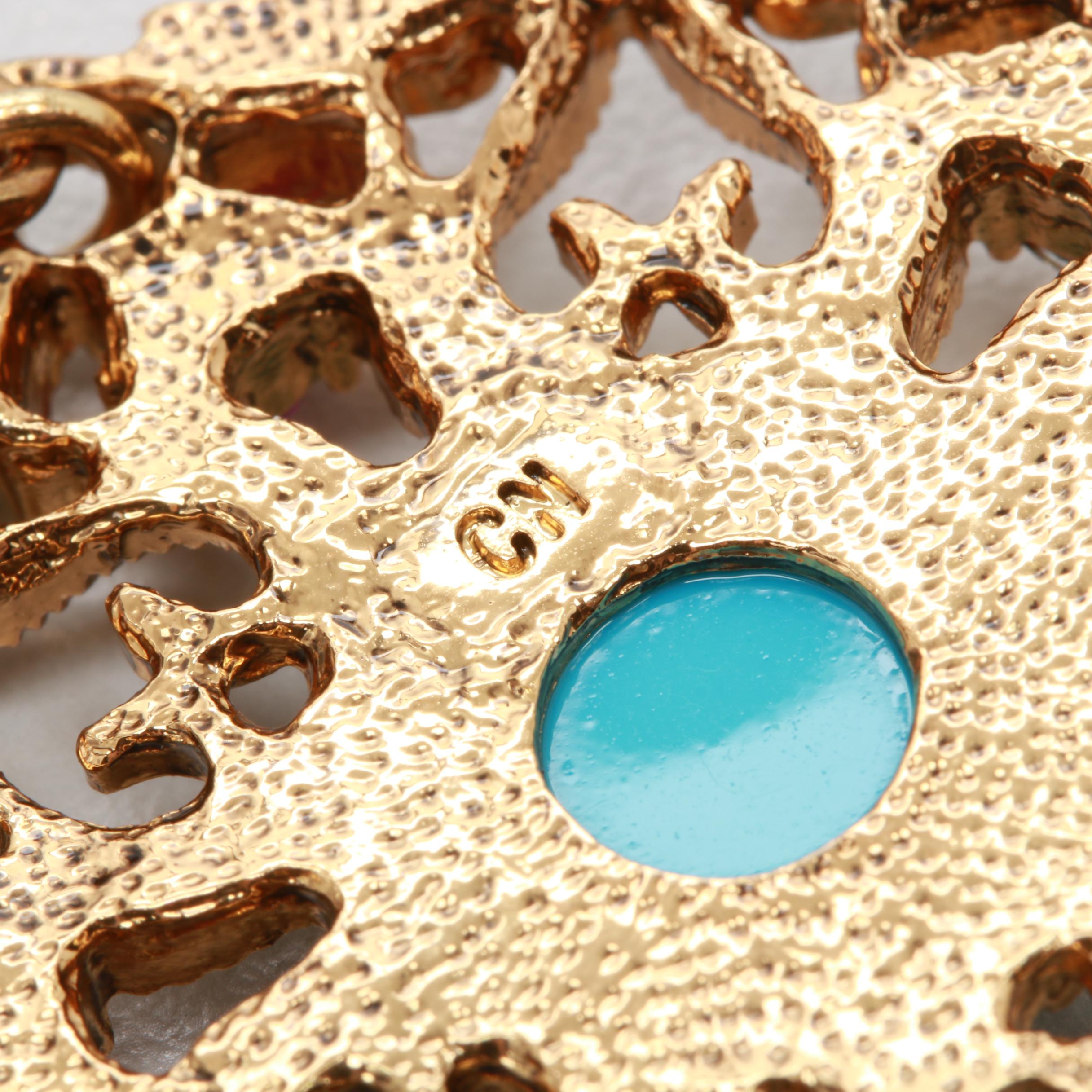 Gold Tone Imitation Turquoise and Glass Earrings