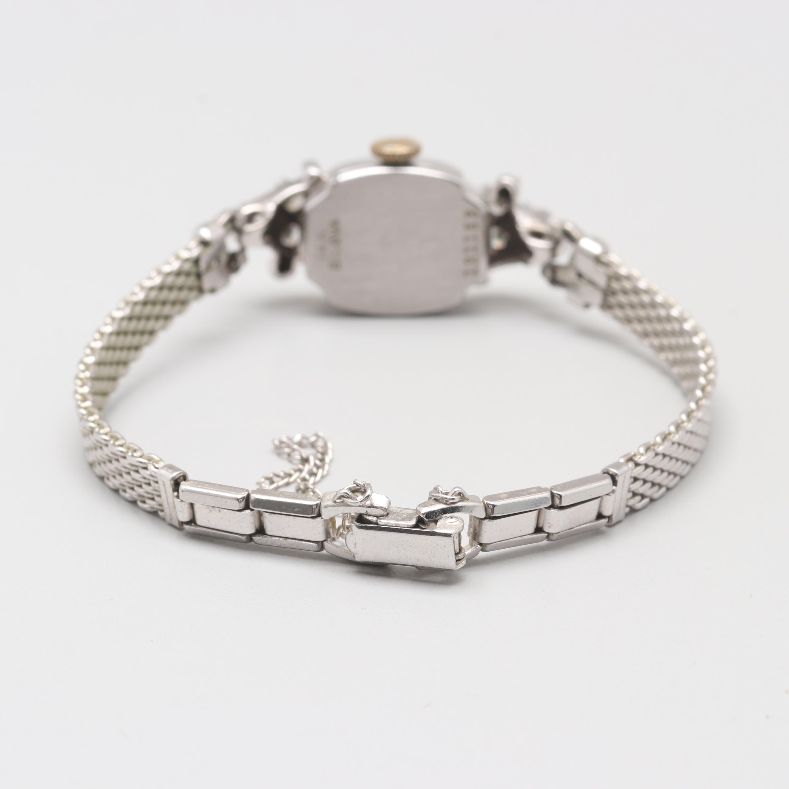 Vintage Swiss 14K White Gold Diamond Stem Wind Watch