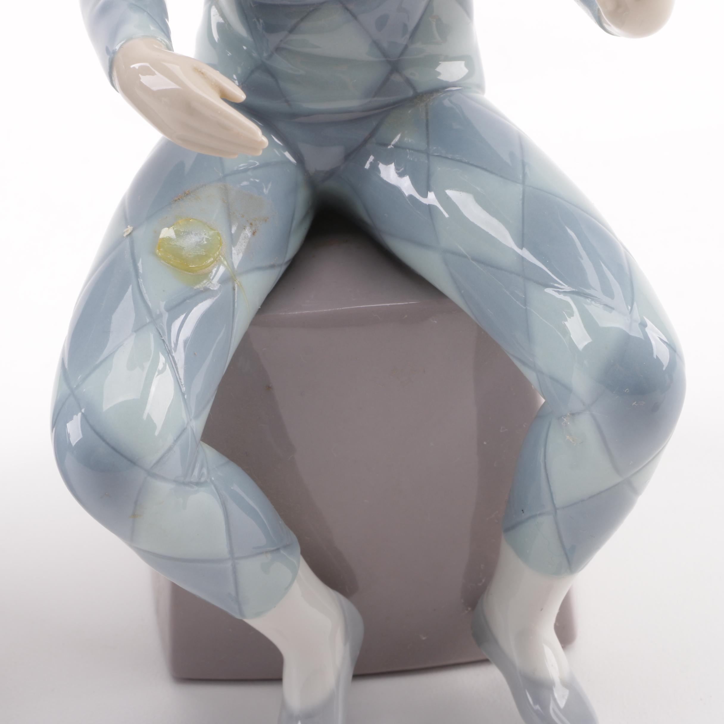 Lladró "Harlequin A" and "Harlequin B" Porcelain Figurines, 1980s