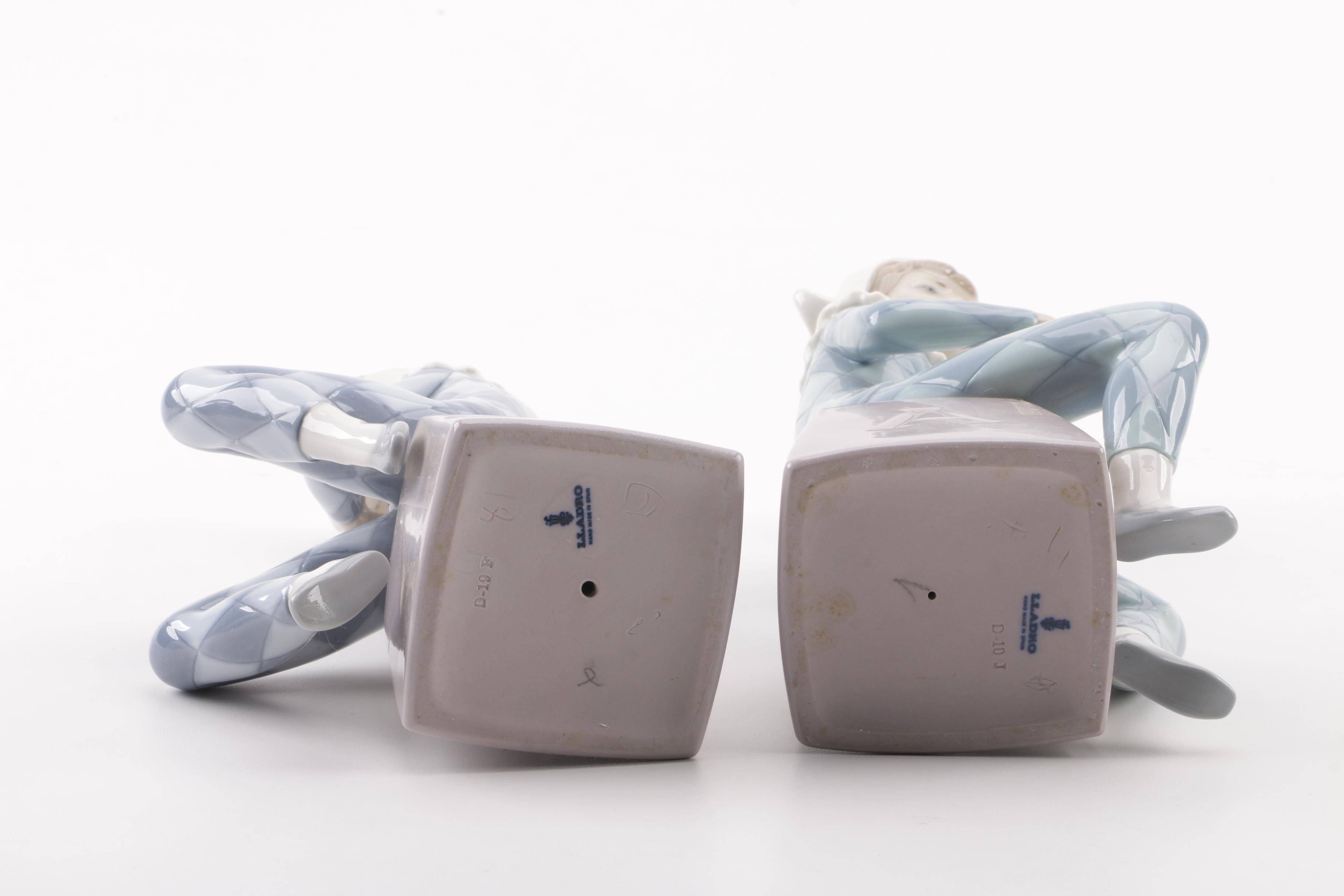 Lladró "Harlequin A" and "Harlequin B" Porcelain Figurines, 1980s