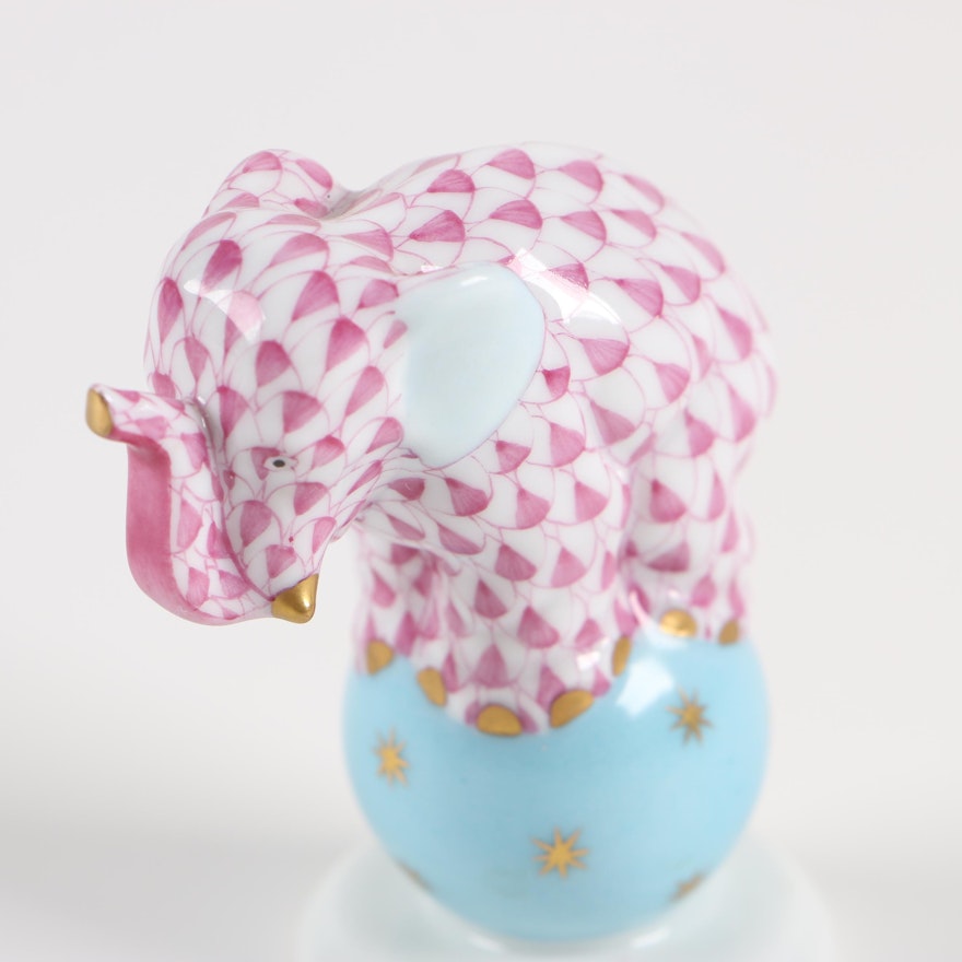 Herend "Elephant on Ball Purple" Hand-Painted Porcelain Figurine