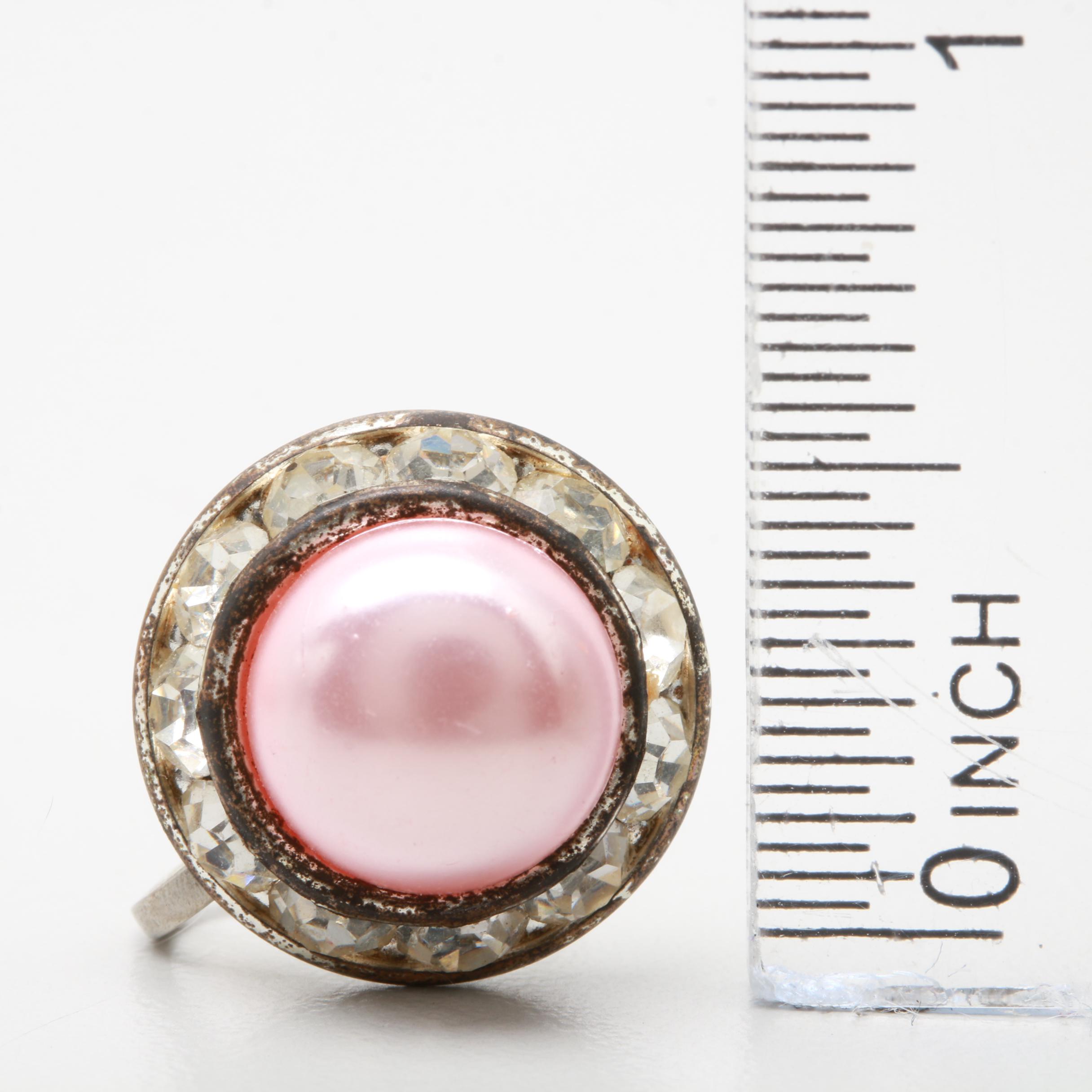 Vintage Costume Imitation Pearl and Foilback Glass Earrings and Necklace