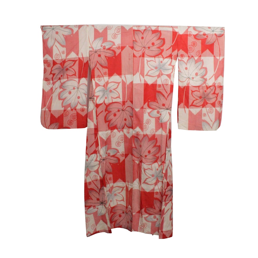 Circa 1915 Antique Handwoven Ikat Silk Kofurisode Kimono
