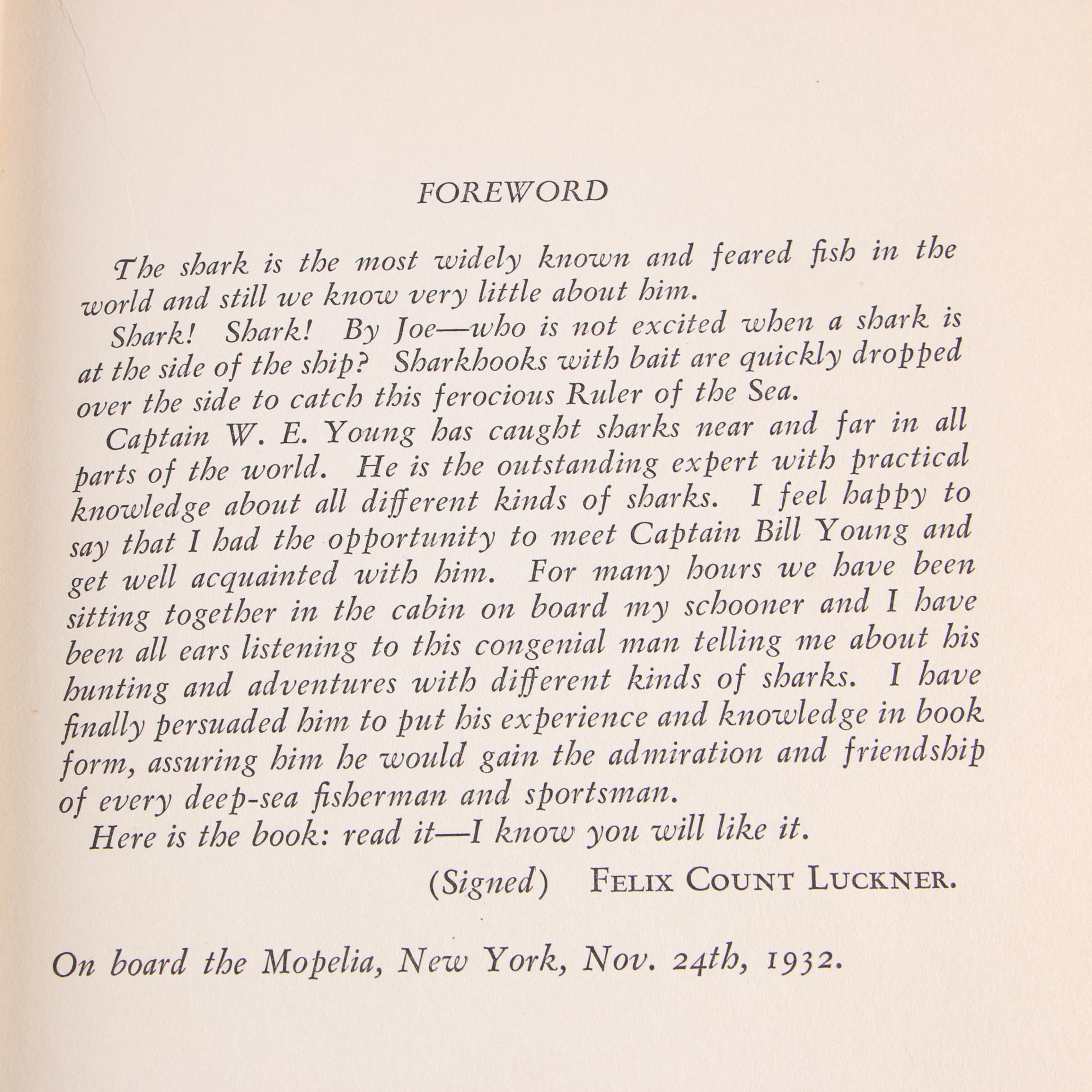 1933 "Shark! Shark!" by Captain William E. Young and Horace S. Mazet
