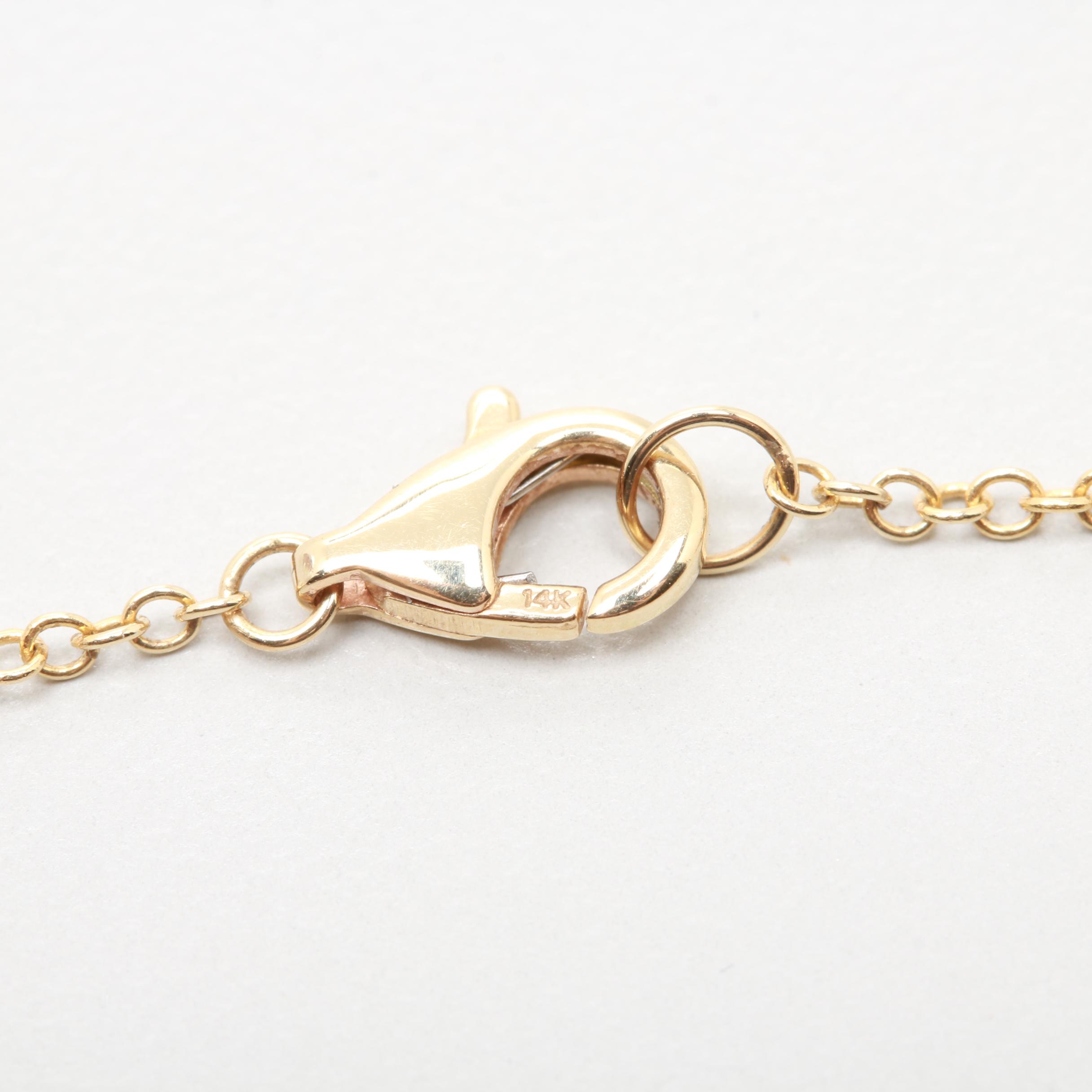 14K Yellow Gold Agate and Diamond Pendant Necklace