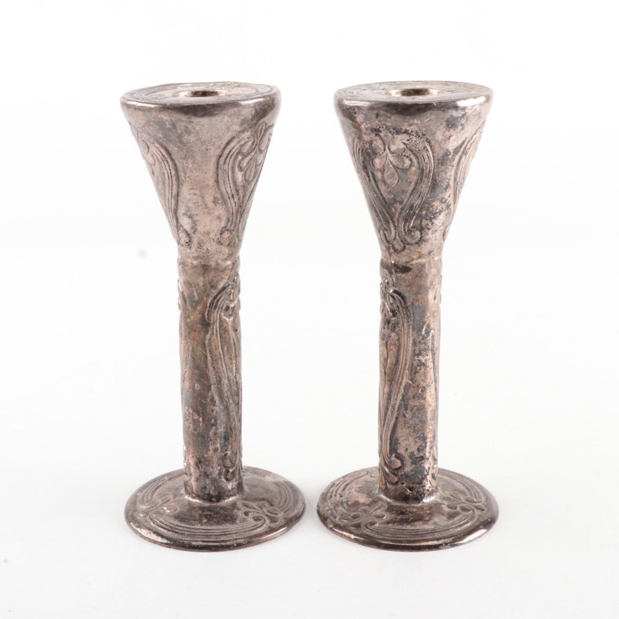 Art Nouveau Style Silver Plate Candlesticks