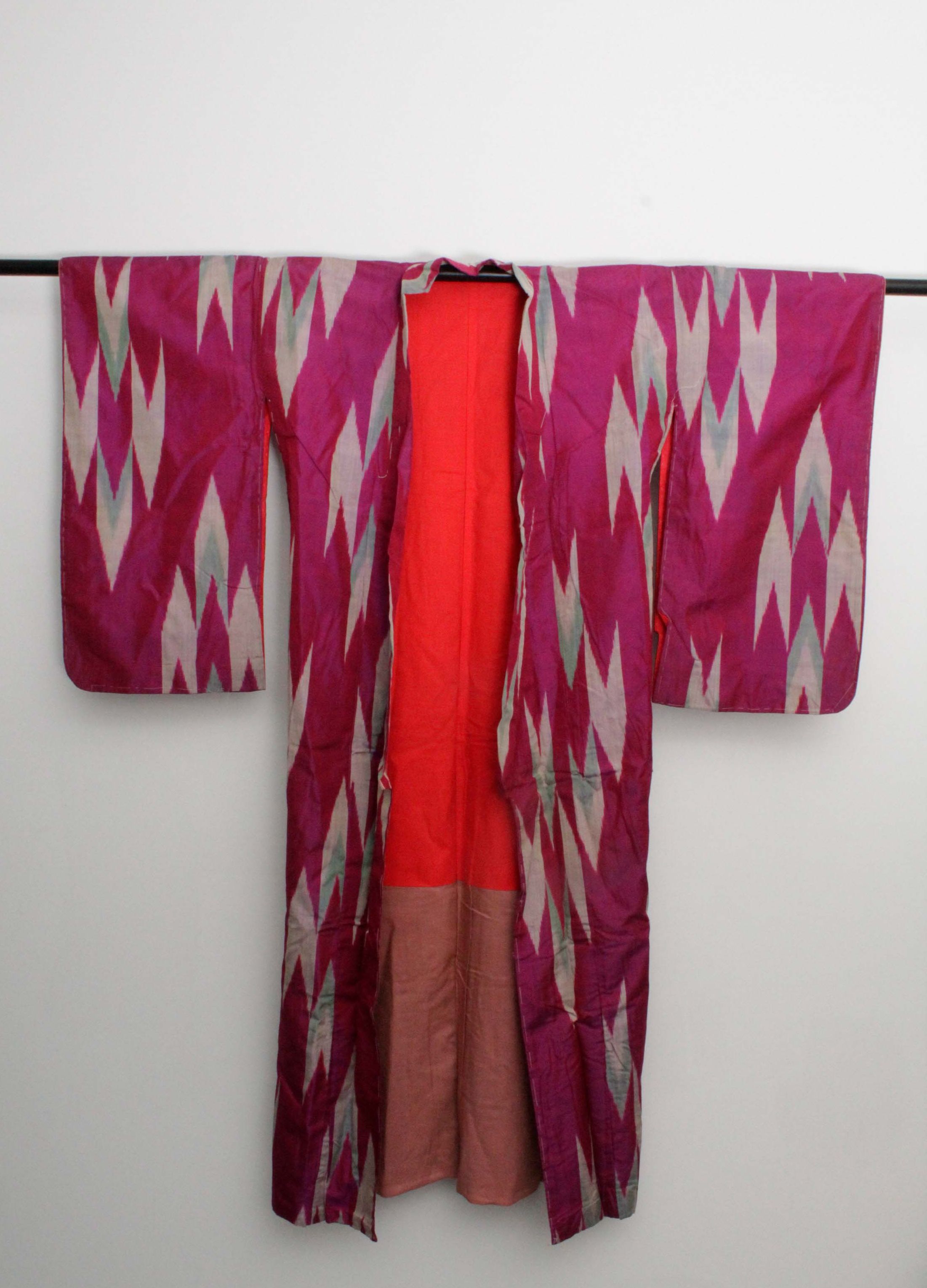 Circa 1910 Antique Handwoven Kasuri Ikat Silk Kofurisode Kimono