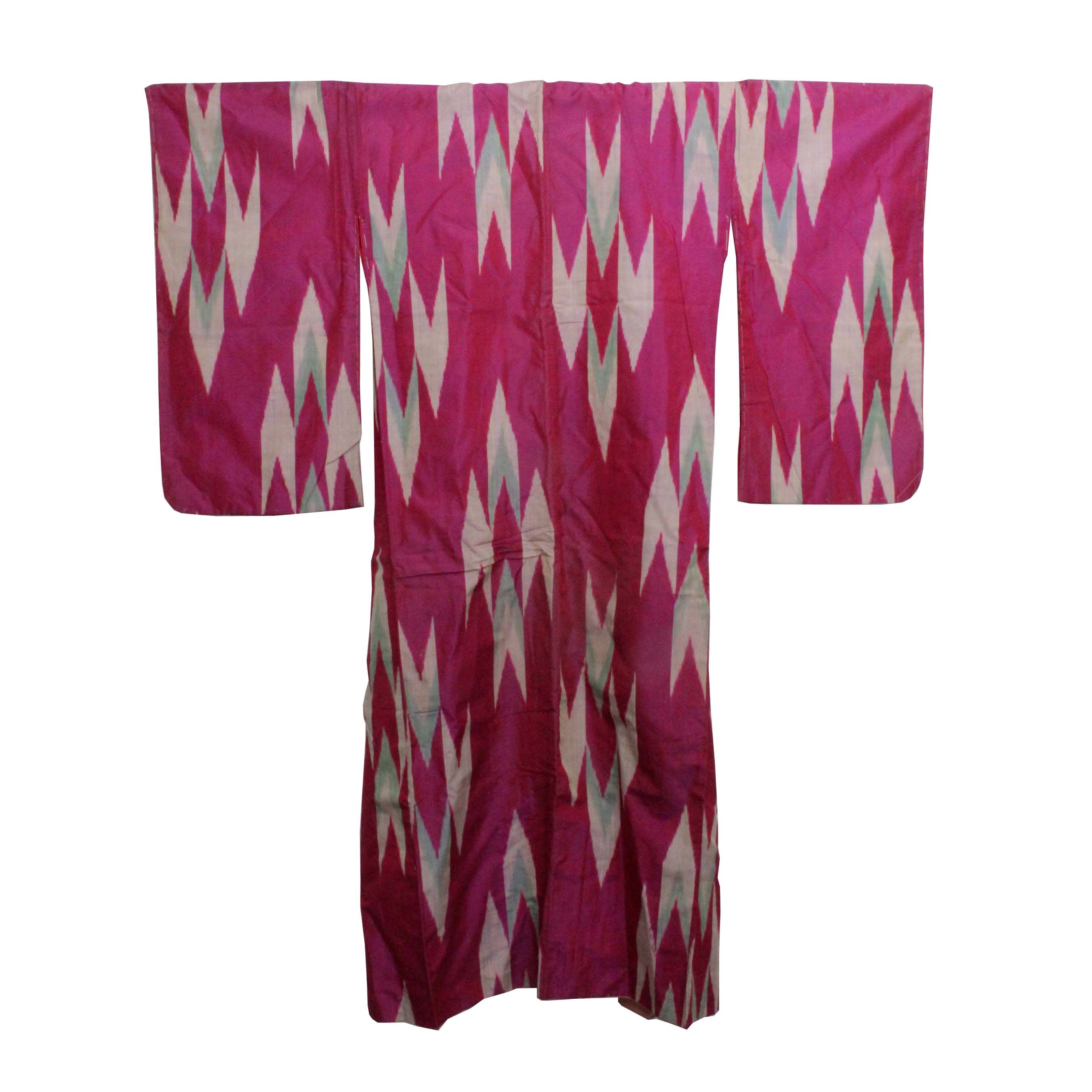 Circa 1910 Antique Handwoven Kasuri Ikat Silk Kofurisode Kimono