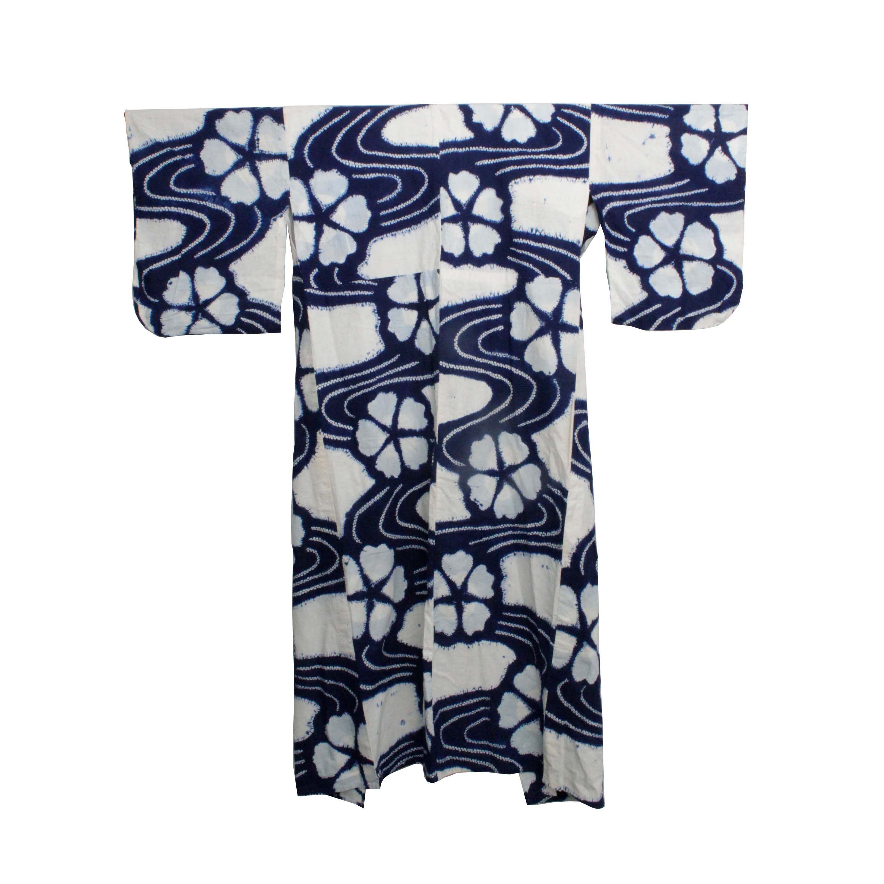 Circa 1890 Antique Handwoven Cotton Yukata Kimono