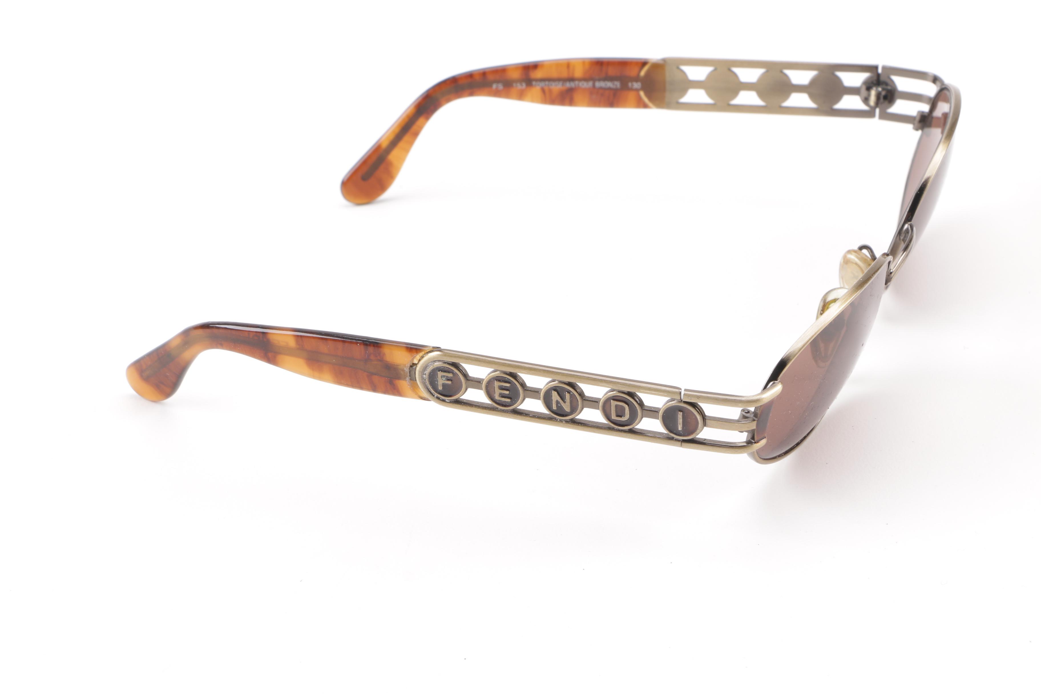 Circa 1980s Vintage Fendi FS 153 Tortoise/Antique Bronze Sunglasses with Cases