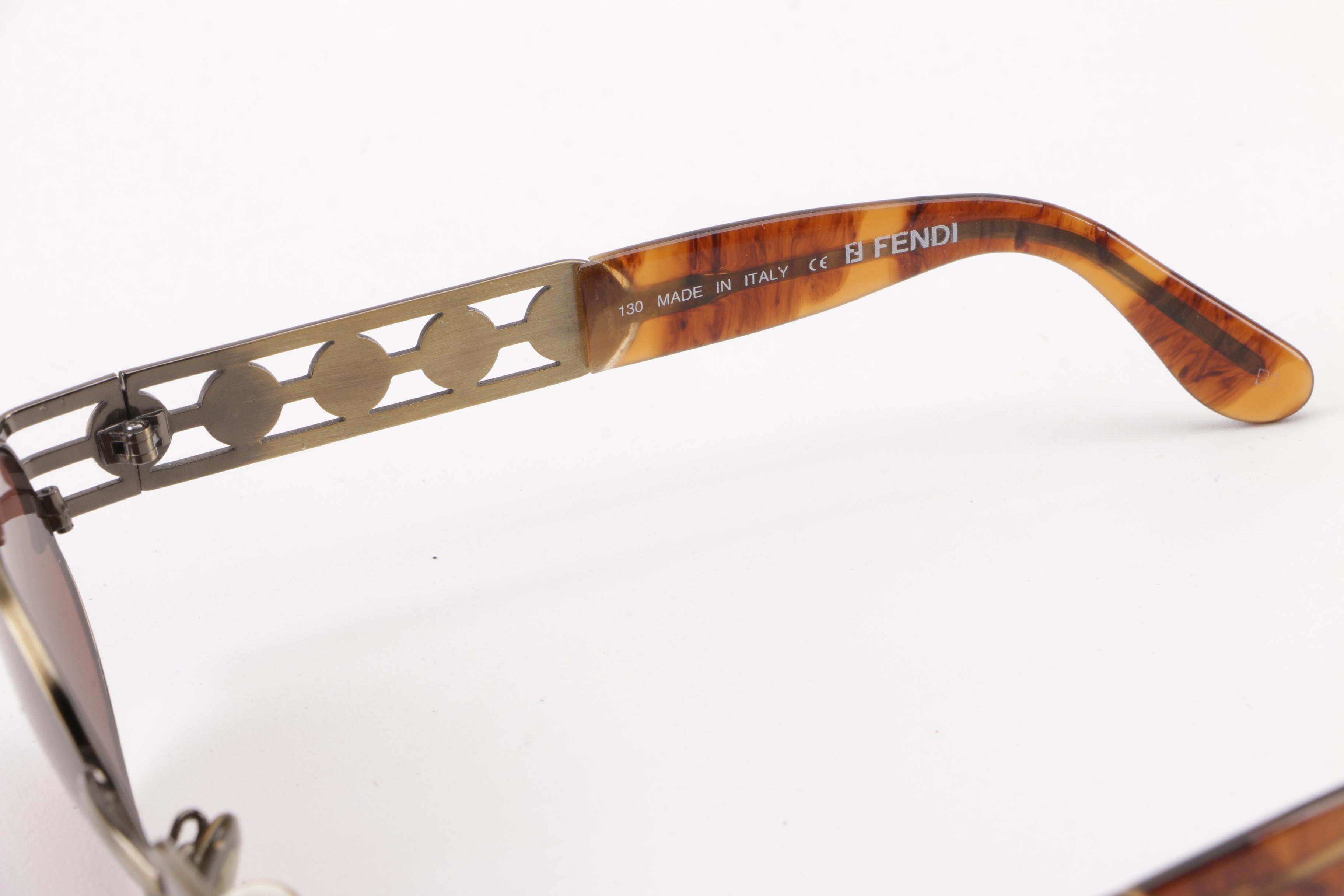 Circa 1980s Vintage Fendi FS 153 Tortoise/Antique Bronze Sunglasses with Cases