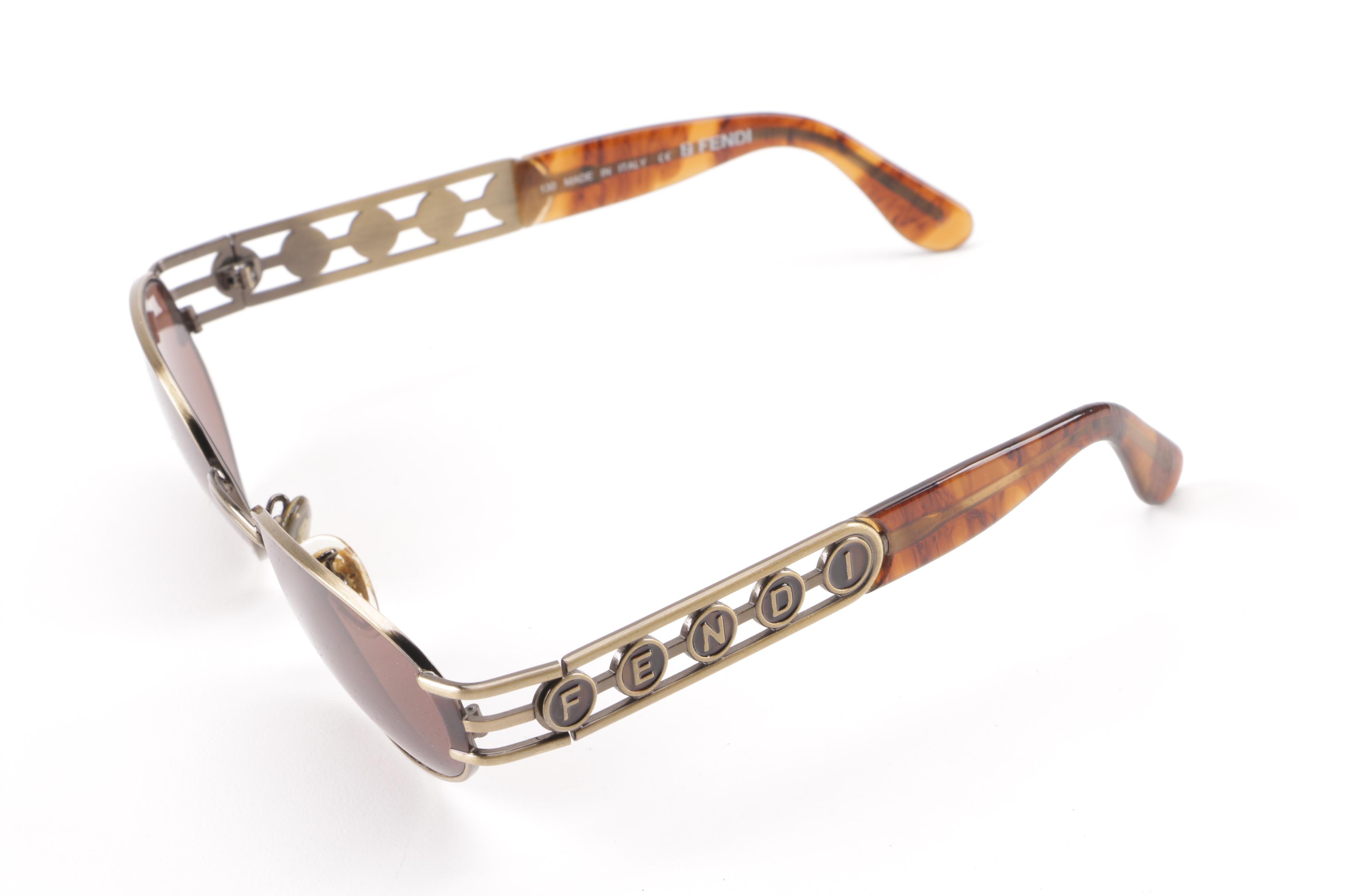 Circa 1980s Vintage Fendi FS 153 Tortoise/Antique Bronze Sunglasses with Cases