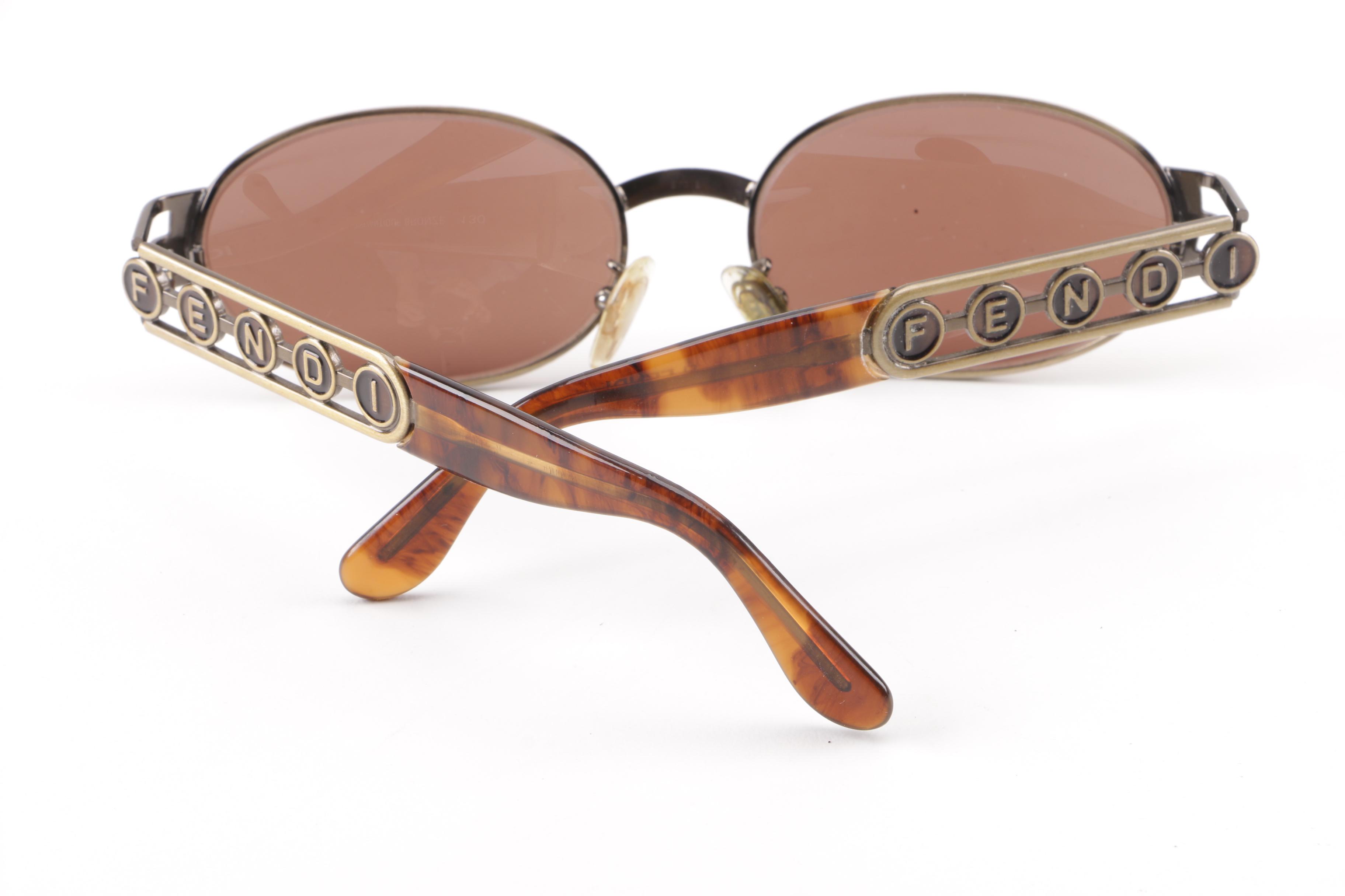 Circa 1980s Vintage Fendi FS 153 Tortoise/Antique Bronze Sunglasses with Cases