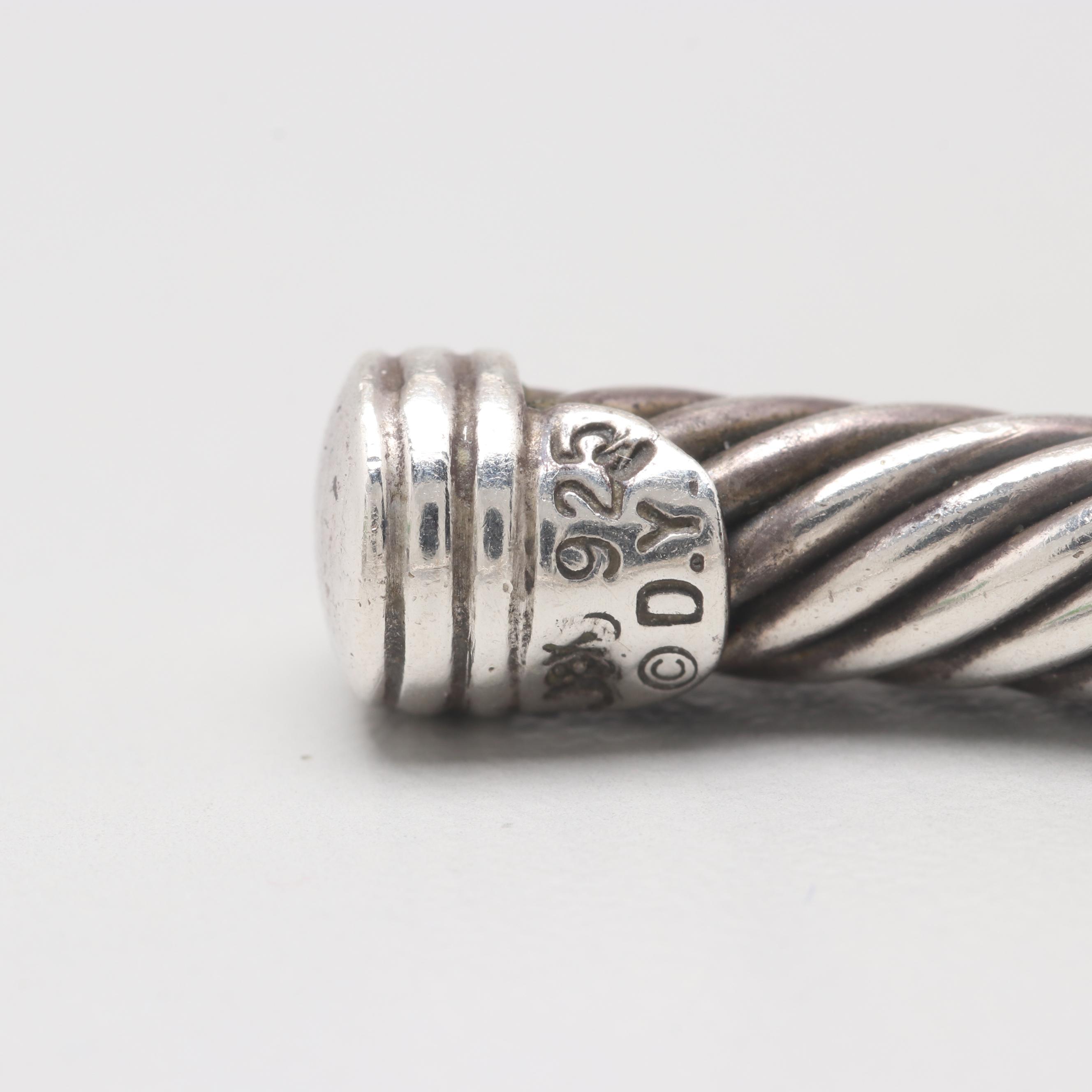 David Yurman Sterling Silver Diamond Cuff Bracelet with 18K Yellow Gold Accent