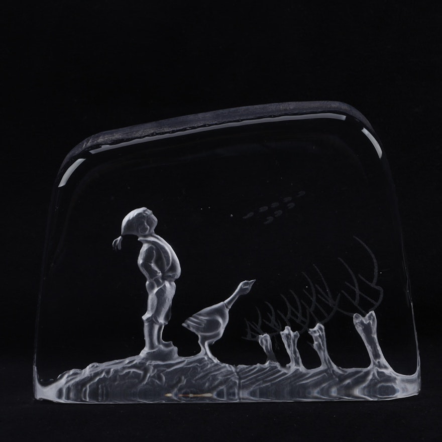 Rune Strand for Hovmantorp Etched Glass Paperweight, 1960s