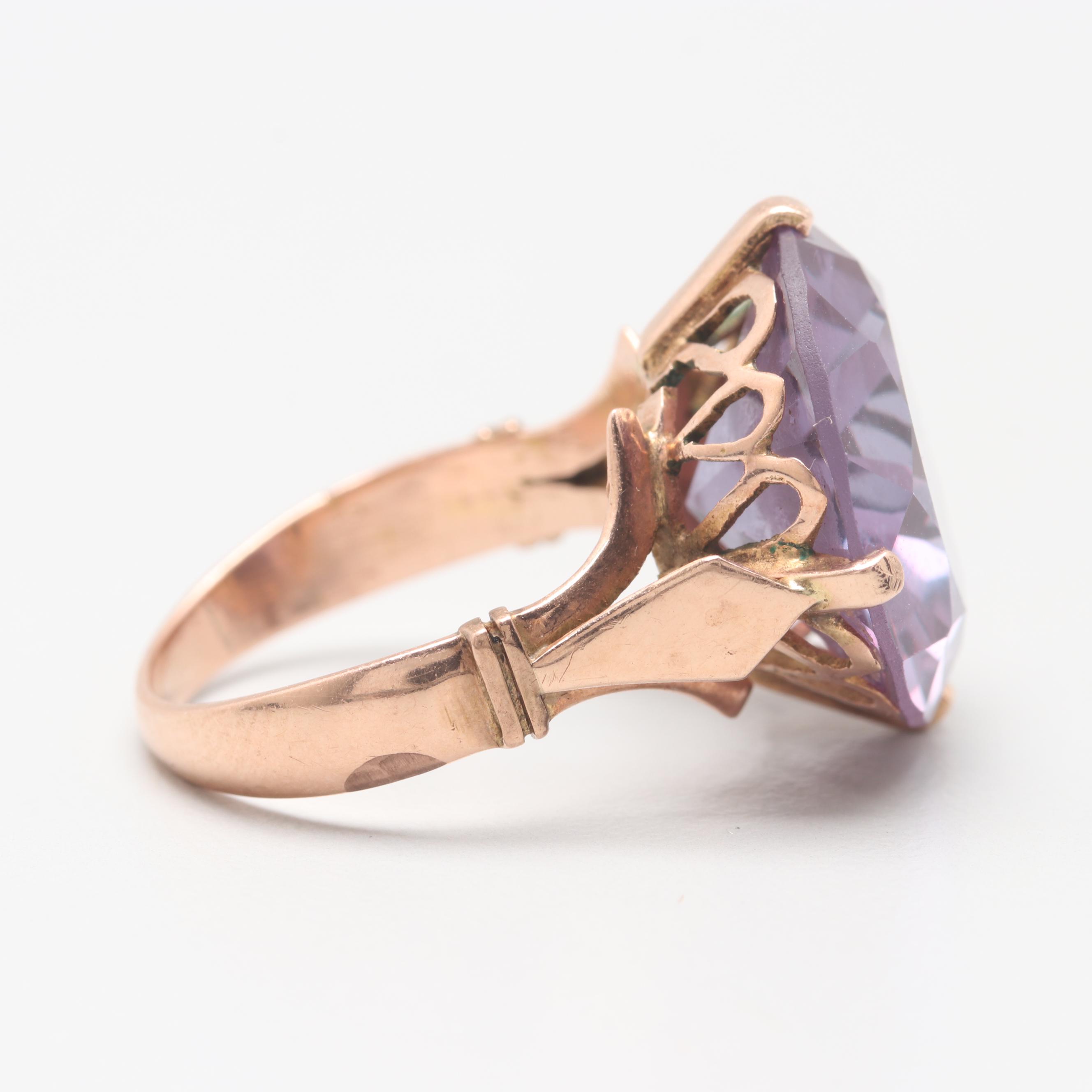 Egyptian 1953 14K Rose Gold Synthetic Color Change SapphireRing