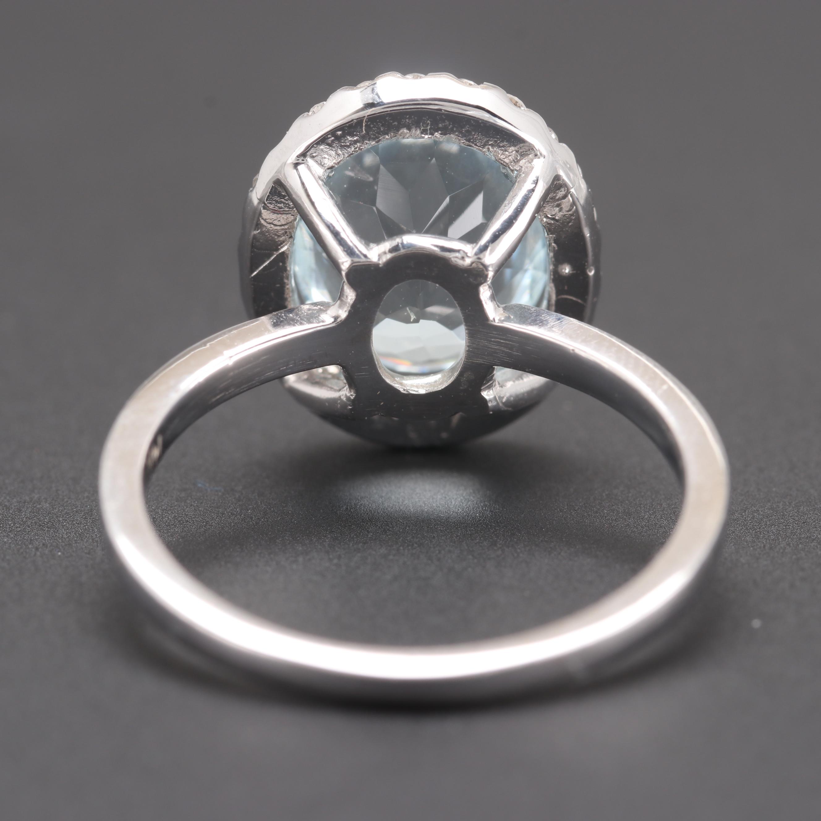 14K White Gold 2.60 CT Aquamarine and Diamond Ring
